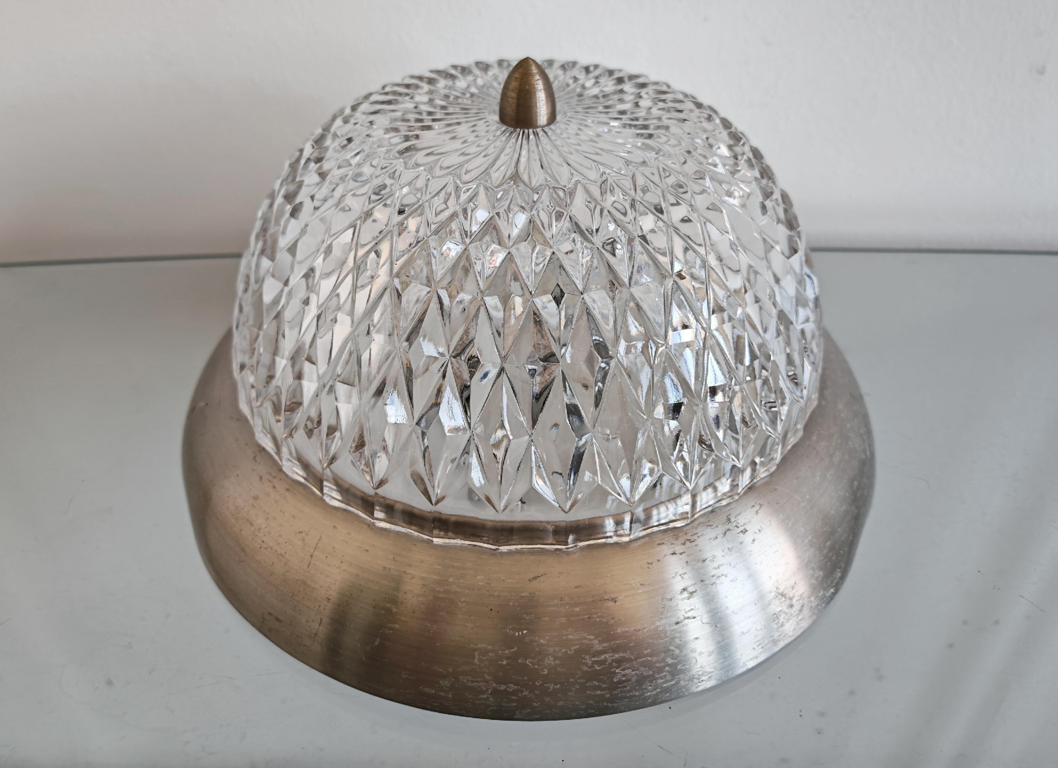 Tedesco Montatura ad incasso in cristallo del Mid Century con base in alluminio, Germania Ovest 1960 in vendita
