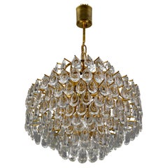 Mid-Century Crystal Glass and Gilded Brass Seven-Light Chandelier by Palwa