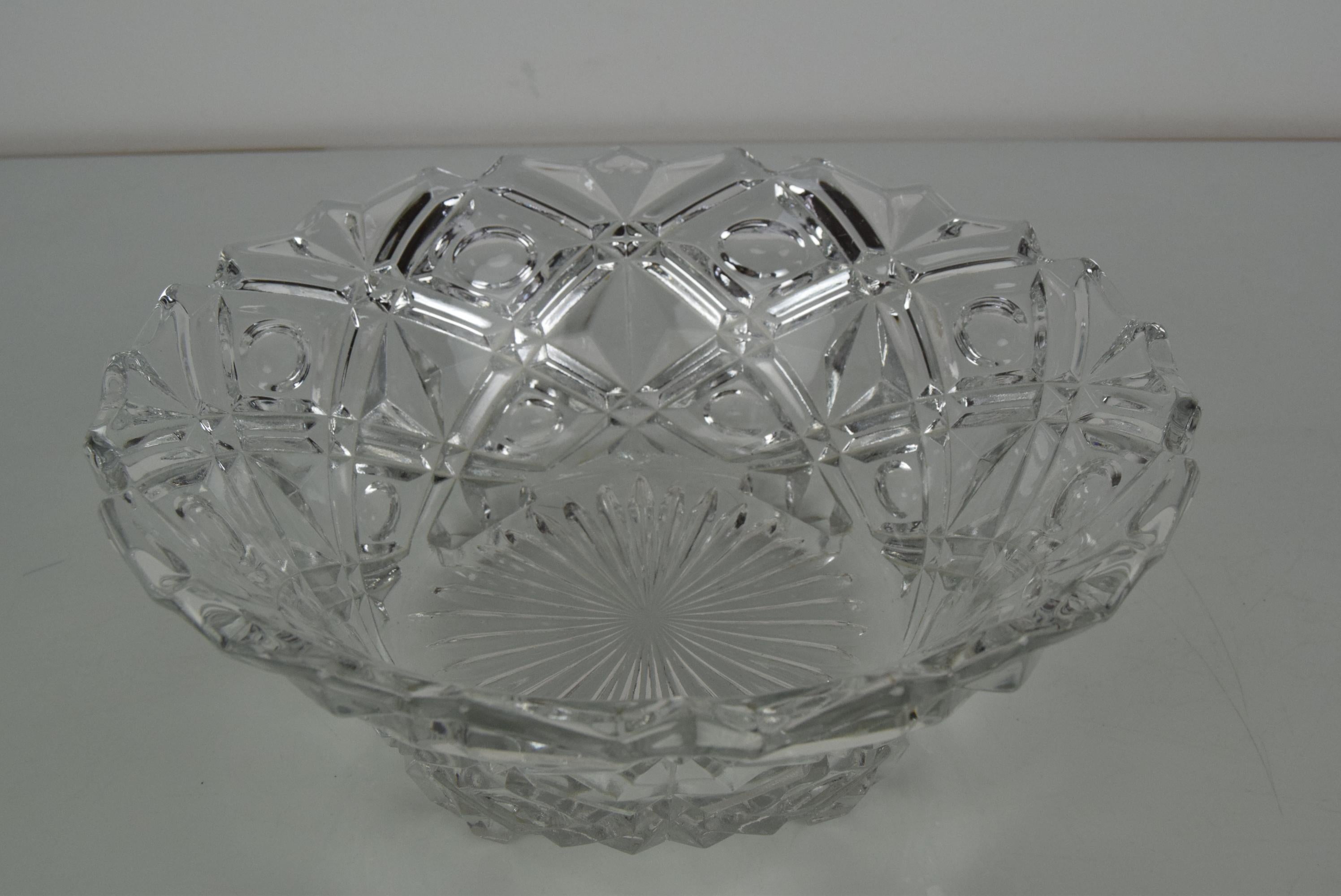 Czech Mid-Century Crystal Glass Bowl, 1960's For Sale