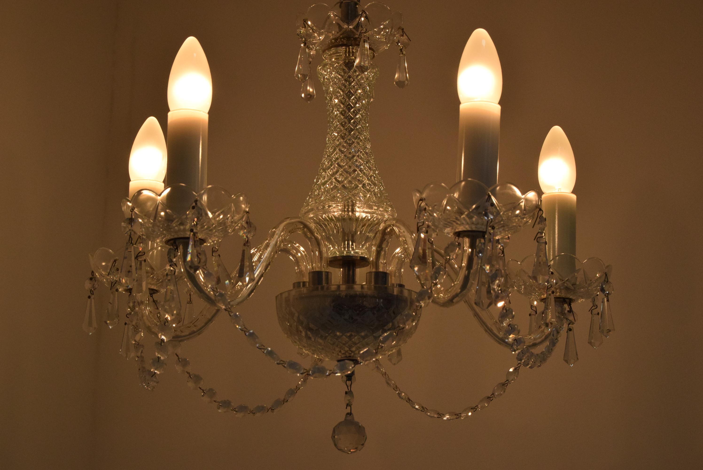 Mid-20th Century Mid-Century Crystal Glass Chandelier by Kamenicky Senov, 1960's For Sale