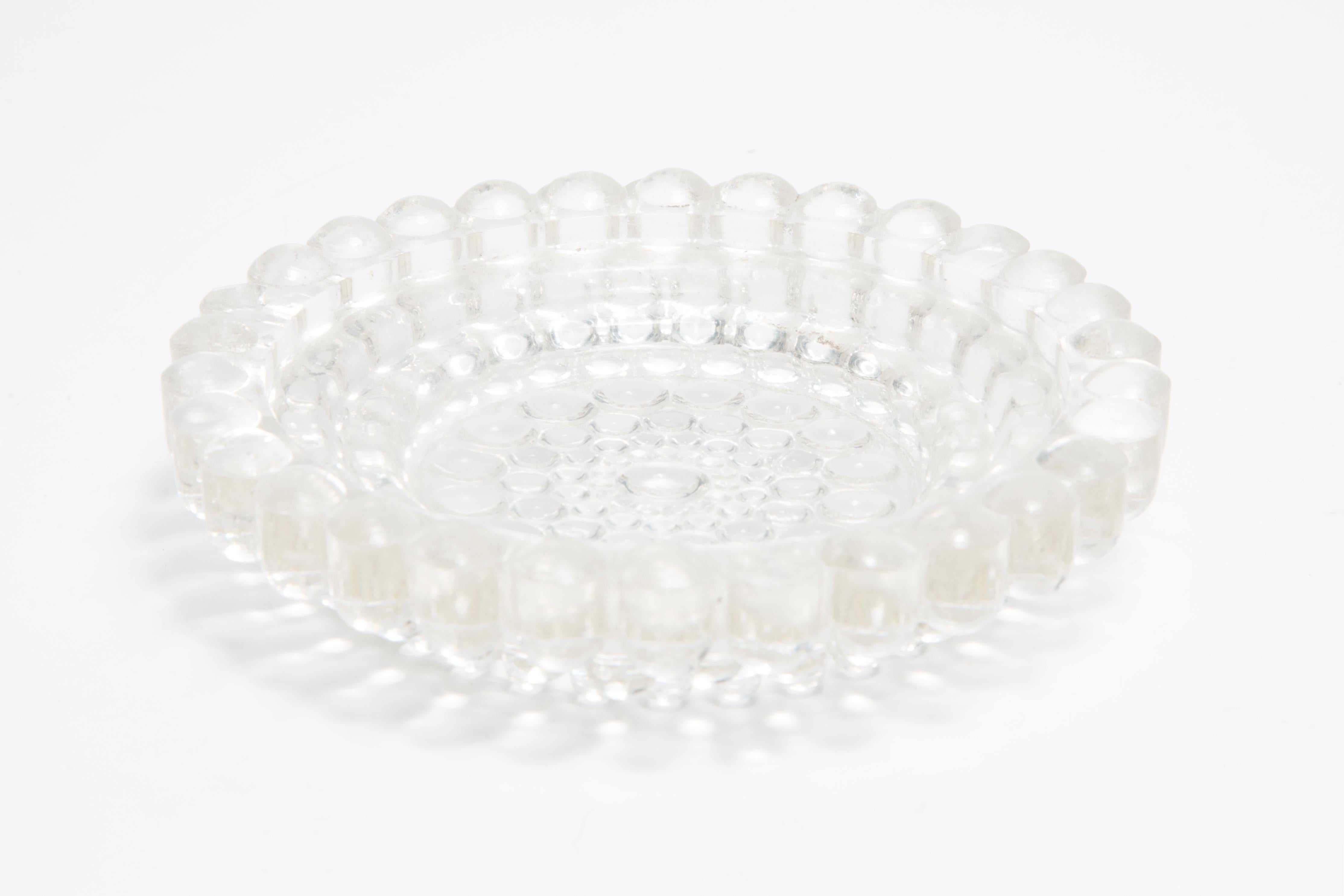 Italian Mid Century Crystal Glass Dots Bubbles Ashtray Bowl, Italy, 1970s For Sale