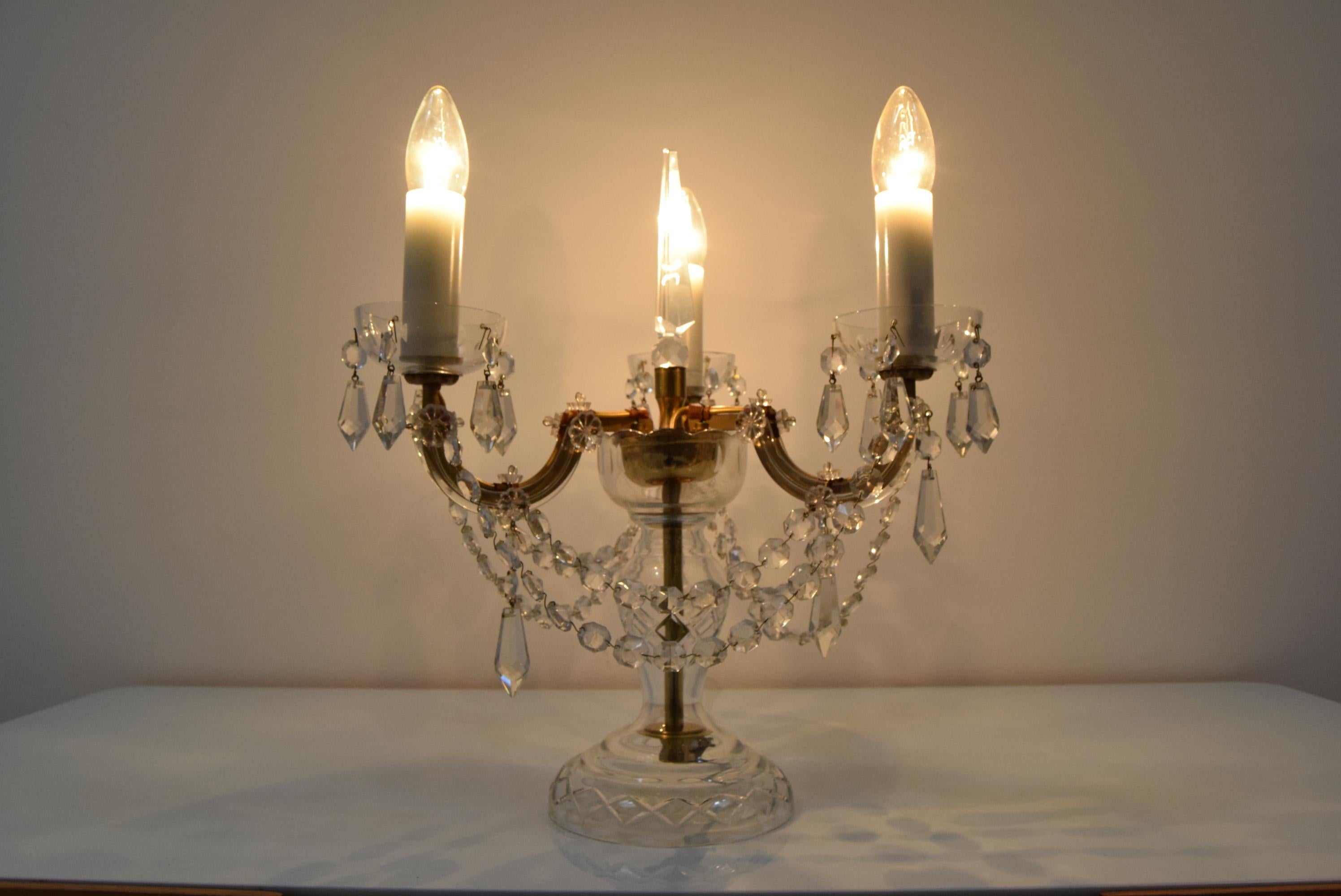 Czech Mid-Century Crystal Glass Table Lamp by Kamenicky Senov, 1960's For Sale