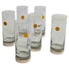 Set von 6 Mid-Century Kristallglas Transparentes Silber 800 Italienisches Design 1970er Jahre
