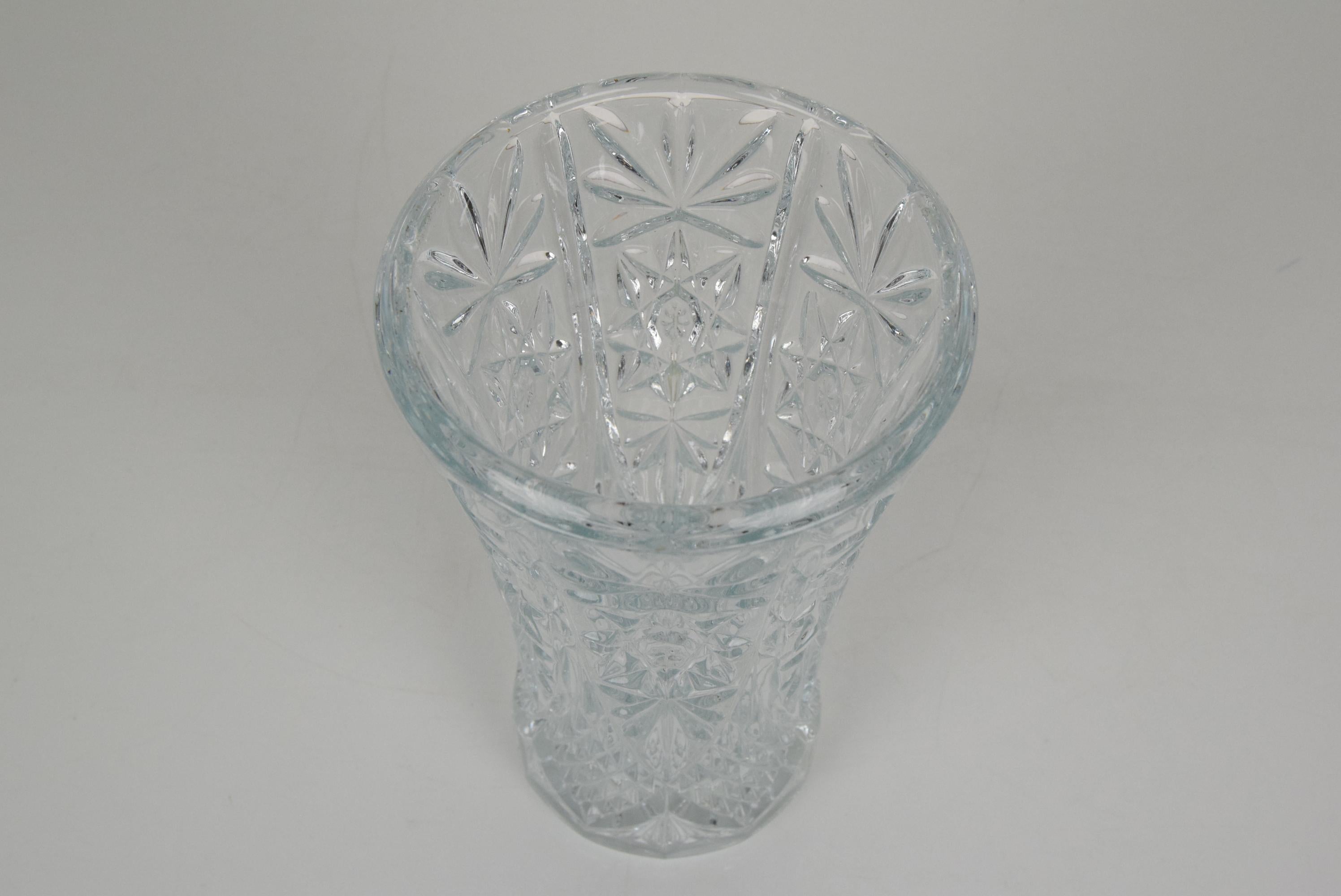 Czech Mid-Century Crystal Glass Vase, 1950's For Sale