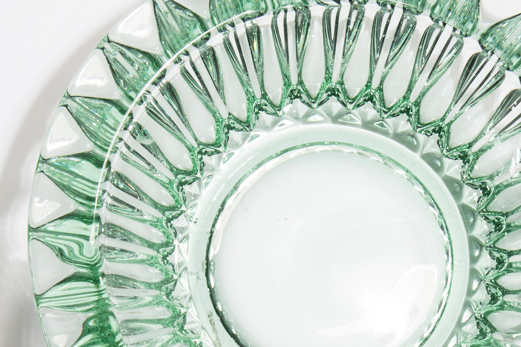 Mid Century Crystal Green Glass Ashtray Bowl, Italy, 1970s For Sale 5