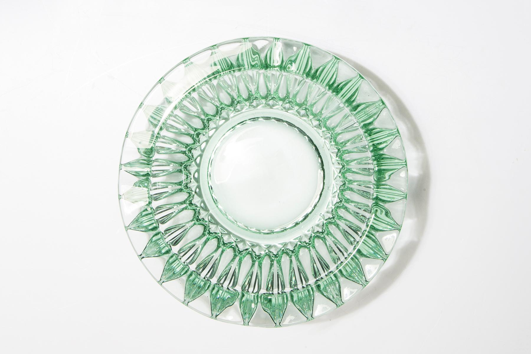 Mid Century Crystal Green Glass Ashtray Bowl, Italy, 1970s For Sale 6