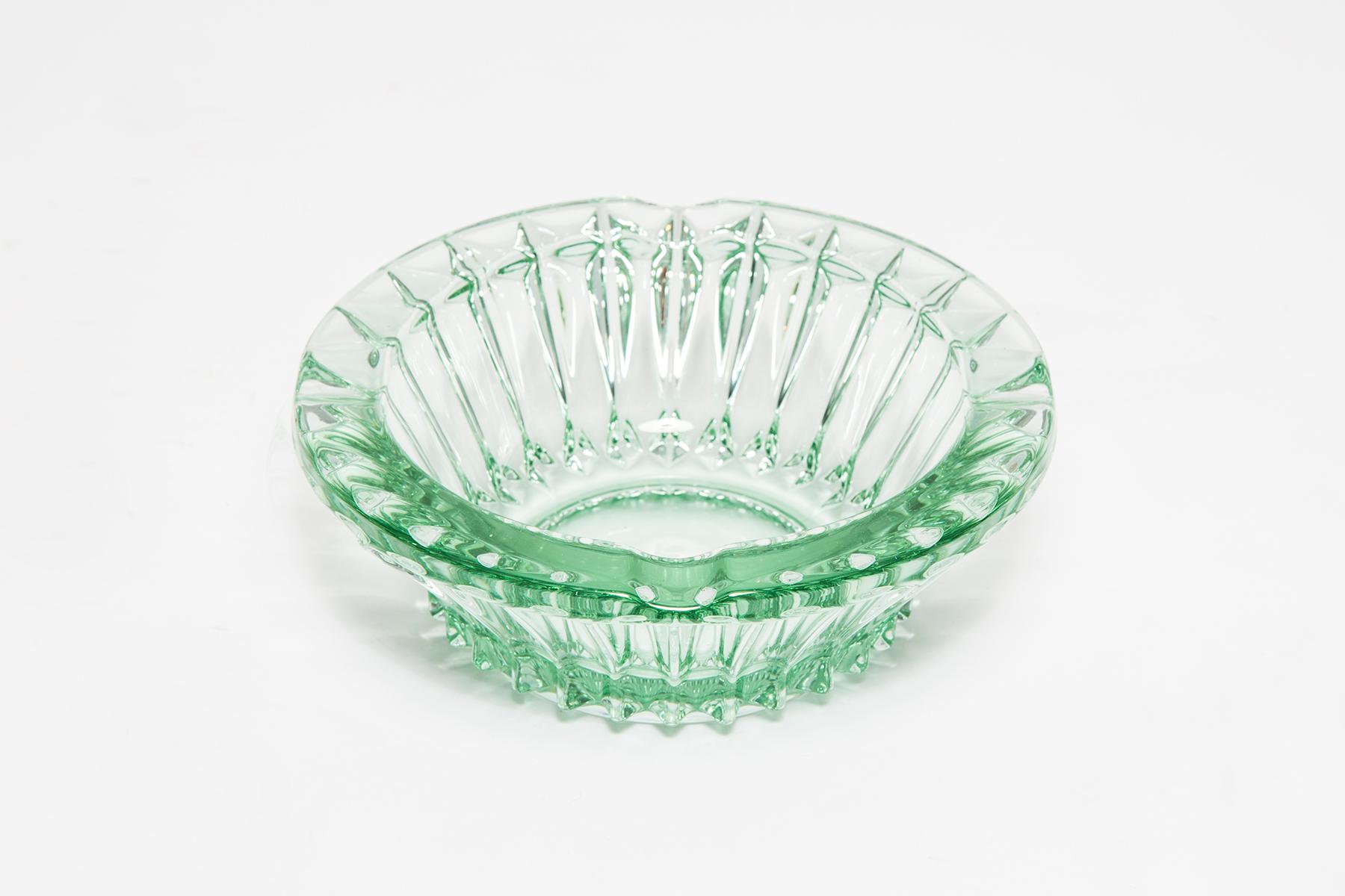 Mid Century Crystal Green Glass Ashtray Bowl, Italy, 1970s For Sale 3