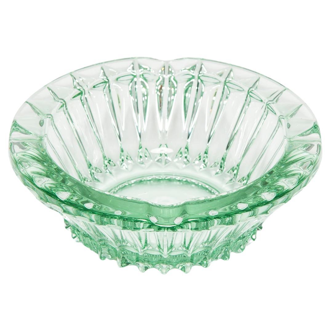 Mid Century Crystal Green Glass Ashtray Bowl, Italy, 1970s For Sale