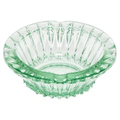 Mid Century Crystal Green Glass Ashtray Bowl, Italy, 1970s