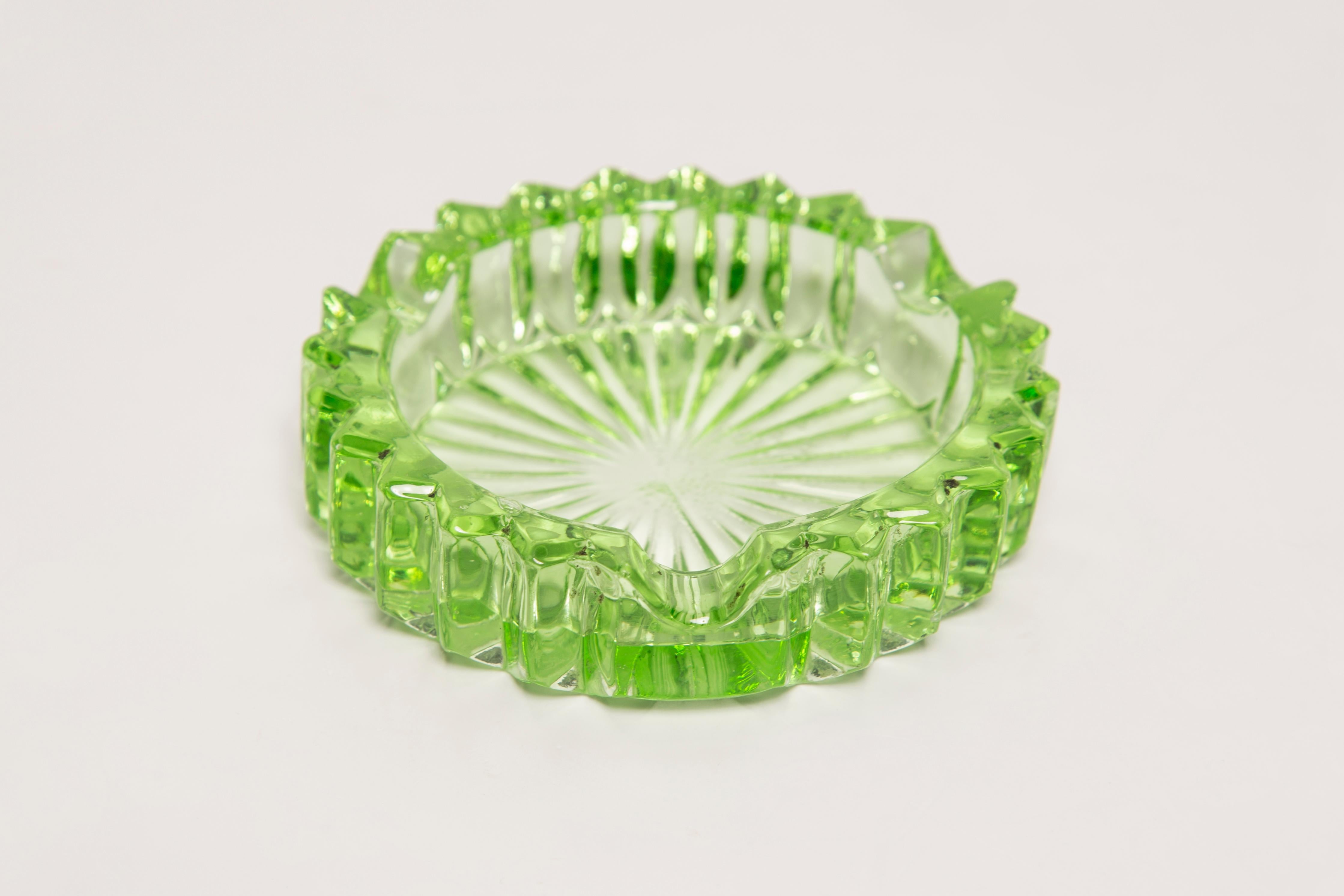 20th Century Midcentury Crystal Green Glass Bowl Ashtray, Italy, 1970s