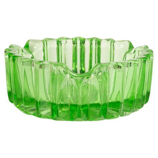 Midcentury Crystal Green Glass Bowl Ashtray, Italy, 1970s For Sale