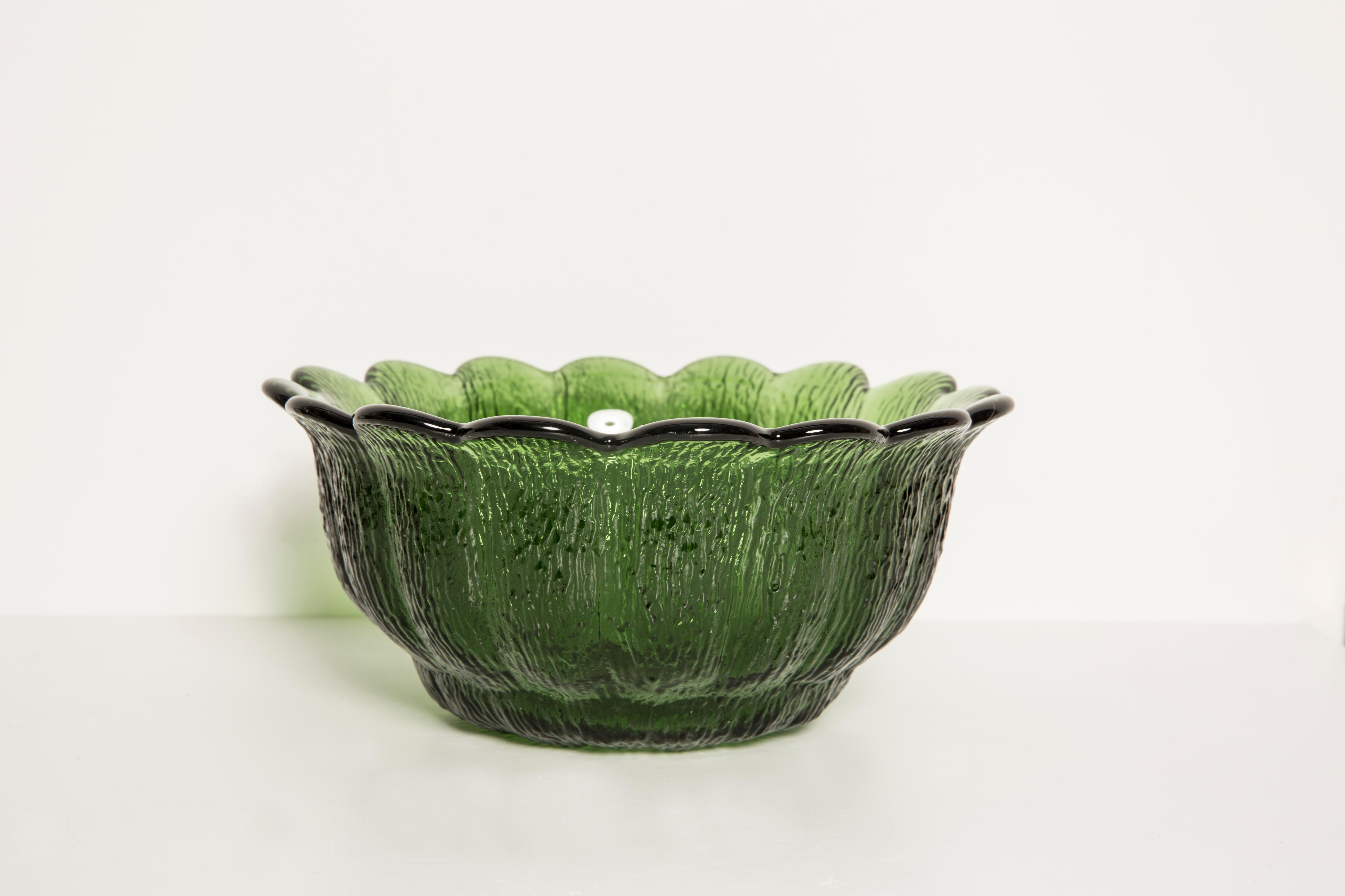 Italian Mid Century Crystal Green Glass Bowl, Italy, 1970s