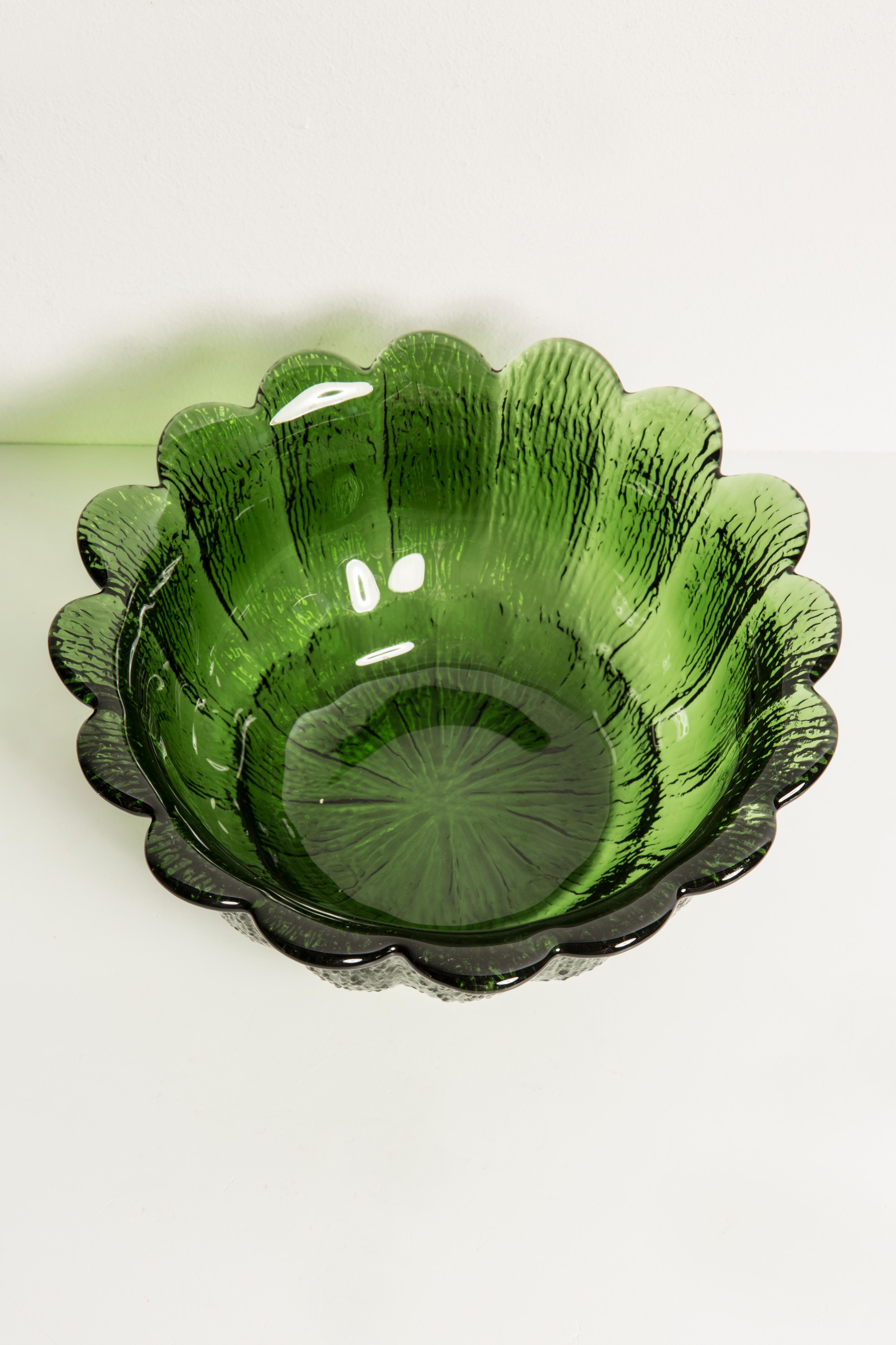 Mid Century Crystal Green Glass Bowl, Italy, 1970s 1