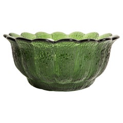Mid Century Crystal Green Glass Bowl, Italy, 1970s