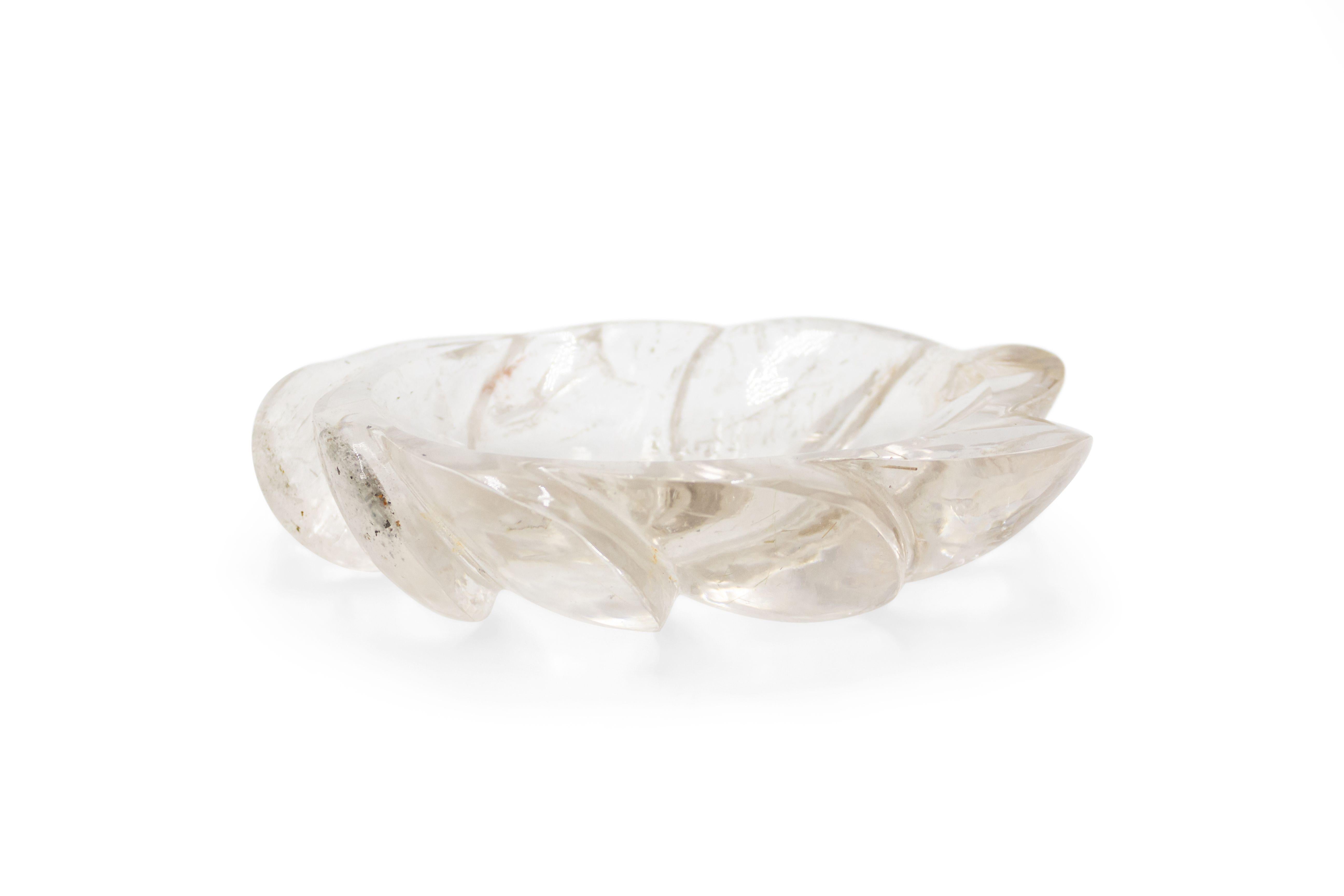 Mid-century Italian rock crystal large ashtray/soap dish with fluted leaf form design.
  