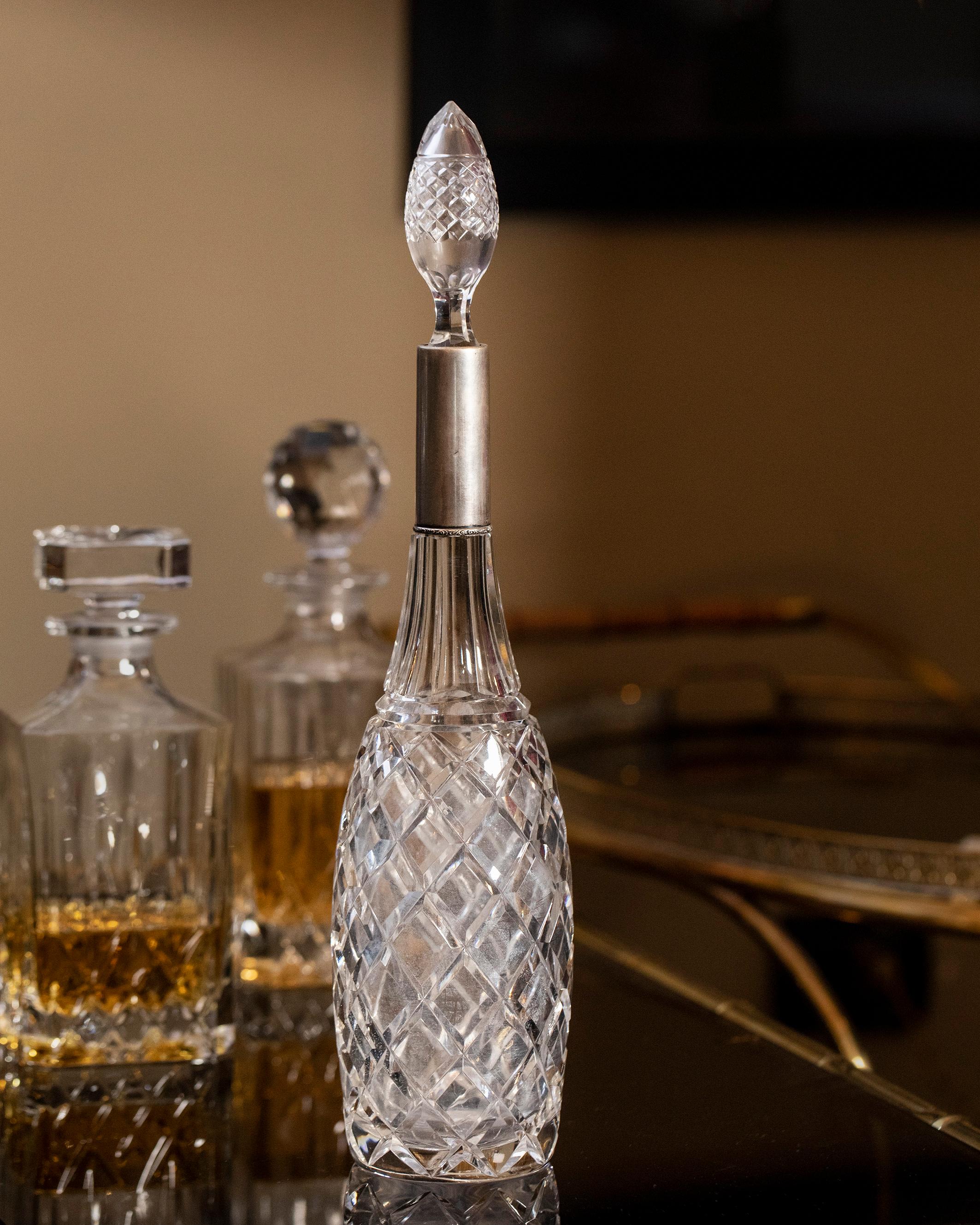 Women's or Men's Mid-Century Crystal Liquor Decanter Bottle with a Special Design Stopper For Sale