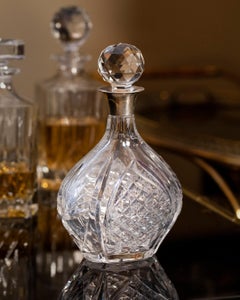 Mid-Century Crystal Liquor Decanter Bottle with silver detail
