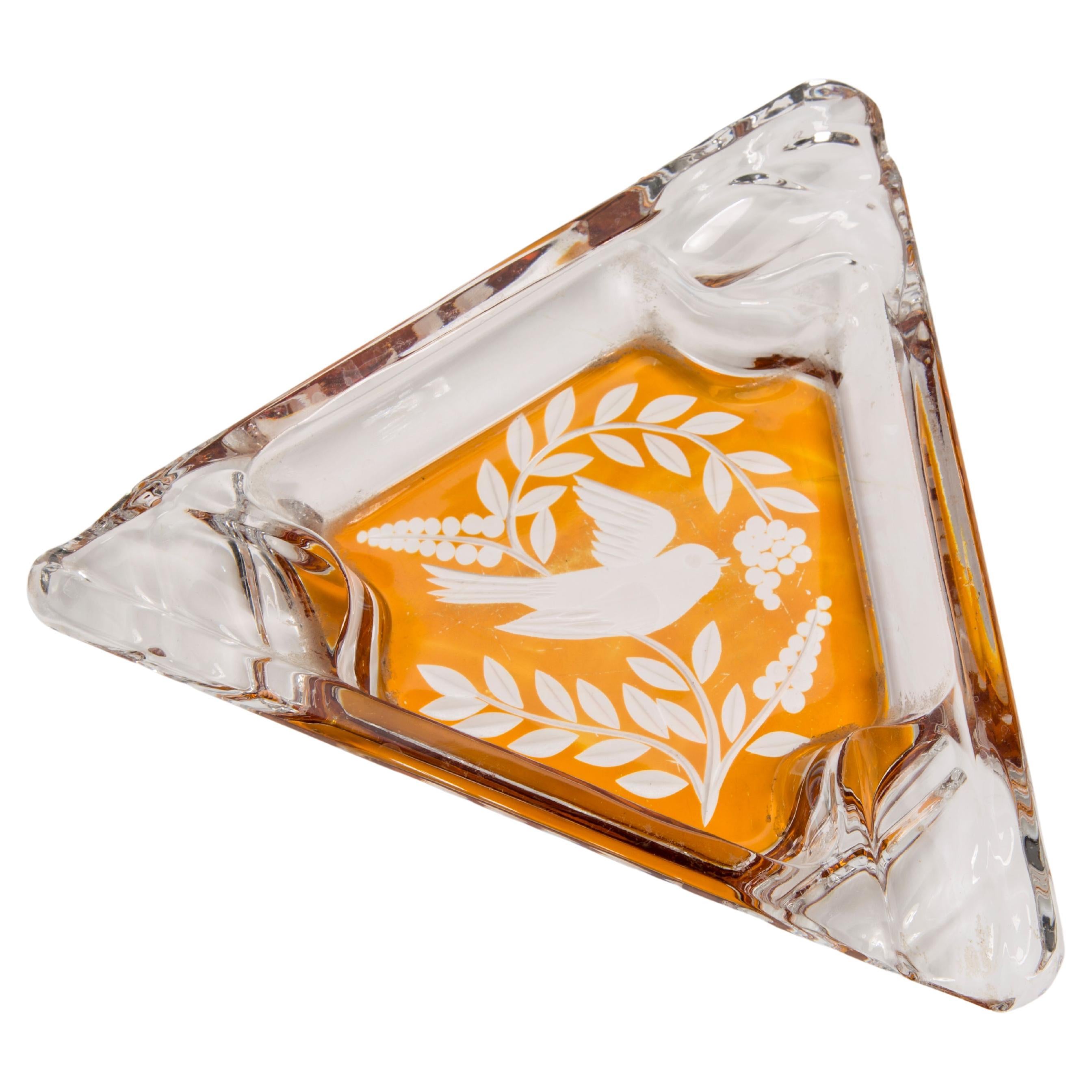 Mid Century Crystal Mustard Yellow Glass Ashtray, Italy, 1970s