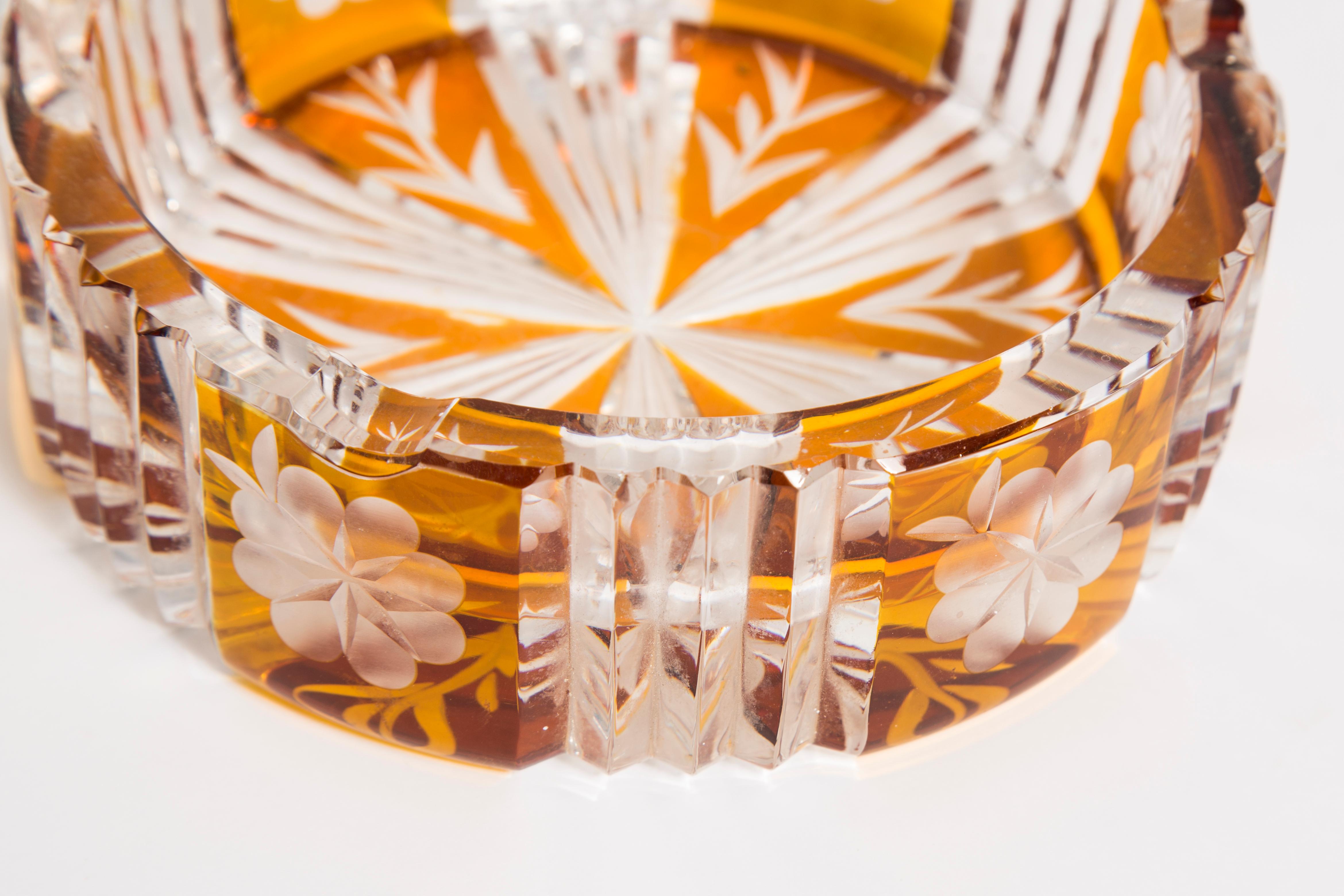 Italian Mid Century Crystal Mustard Yellow Glass Bowl Ashtray, Italy, 1970s