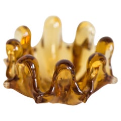 Mid Century Crystal Mustard Yellow Glass Small Ashtray Bowl, Italy, 1970s