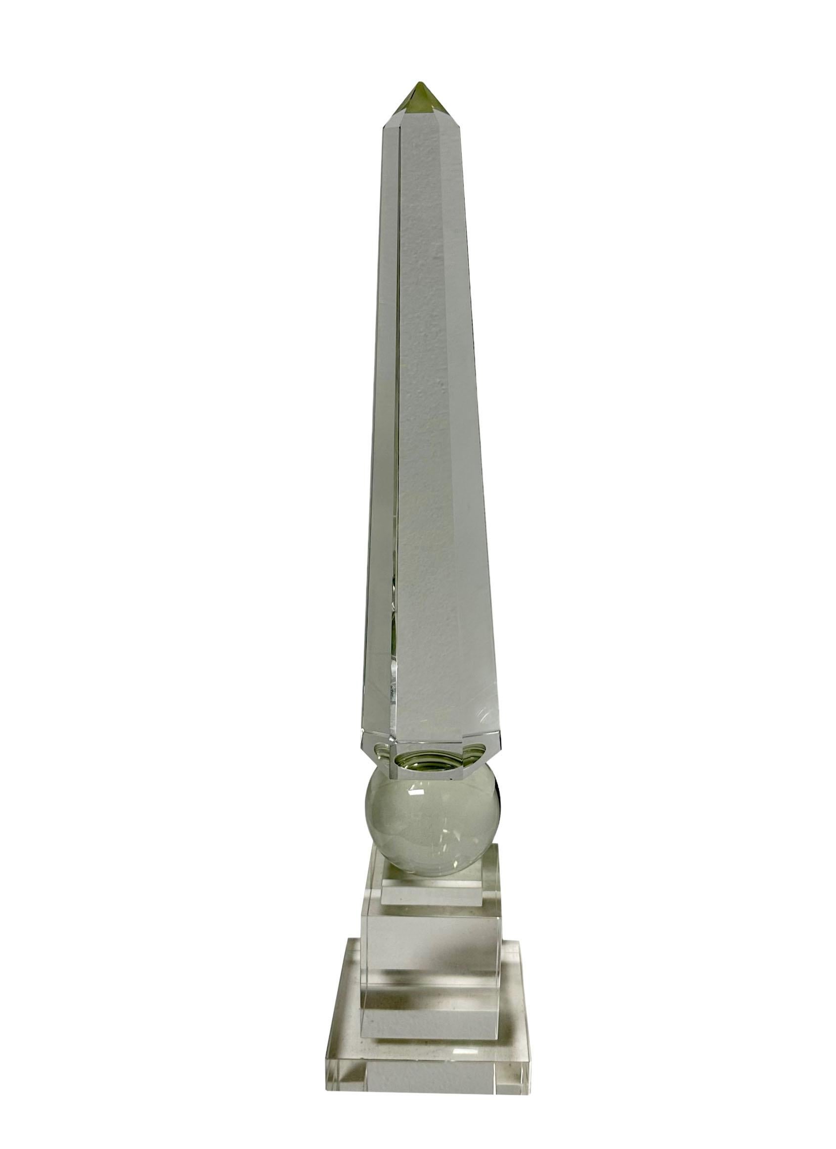 A beautiful 1970s crystal obelisk is a wonderful decoration for any table. It is not signed anywhere that I could see.