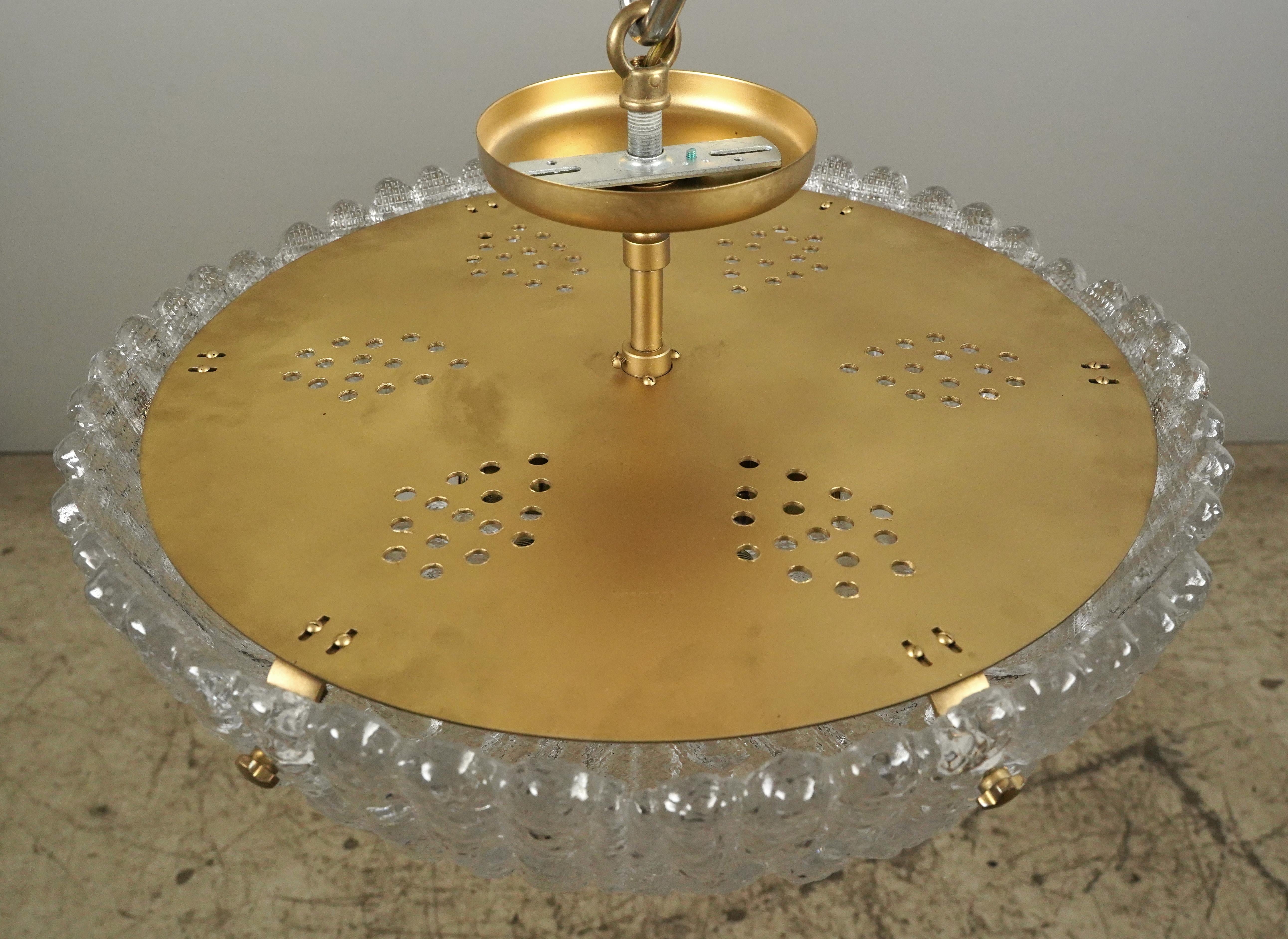 Brass Mid-Century Crystal Orrefors Embassy Semi Flush Mount by Carl Fagerlund For Sale
