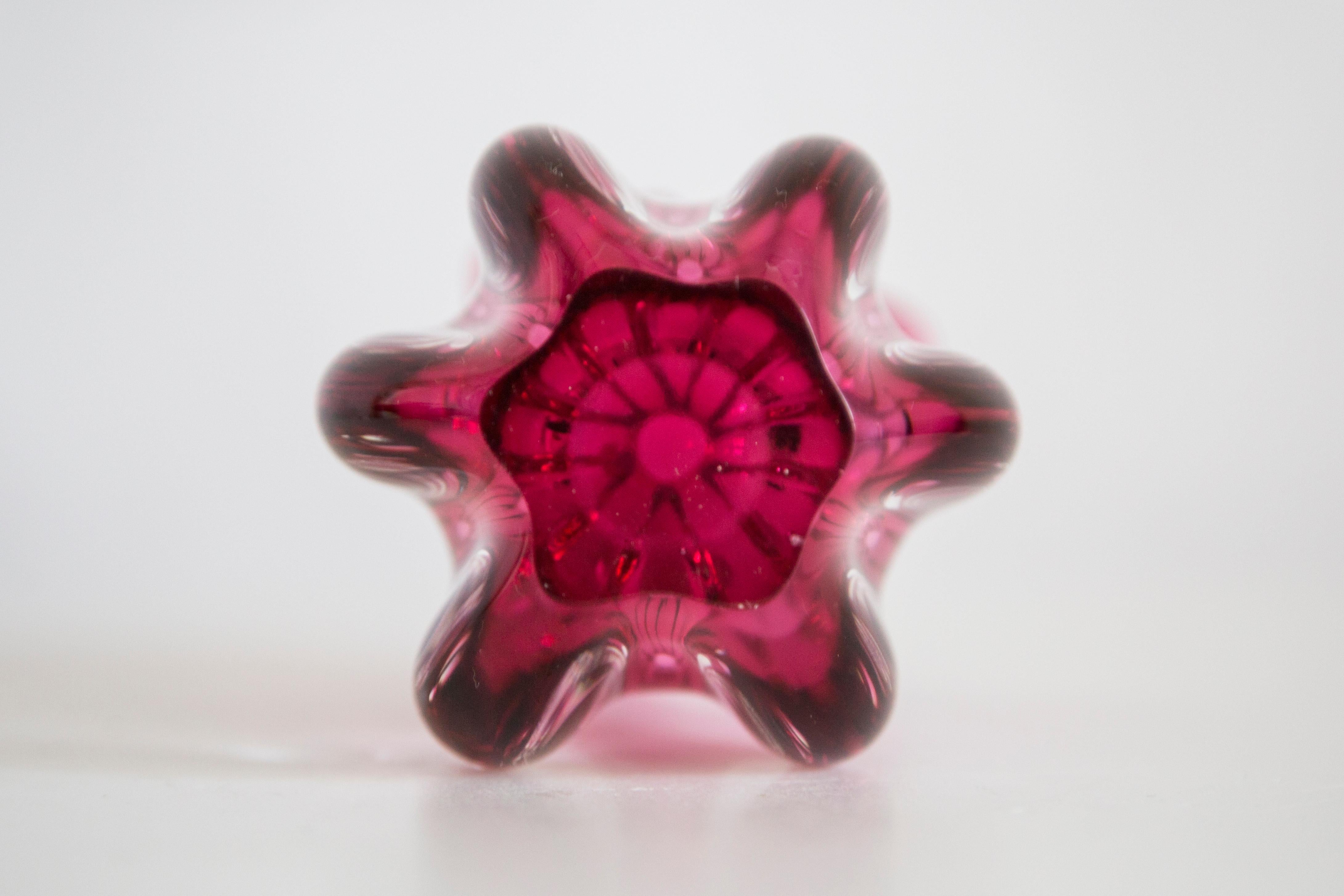 Mid Century Crystal Pink Glass Artistic Vase, Rubin Glass, Czech Republic, 1970s For Sale 7