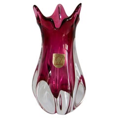 Retro Mid Century Crystal Pink Glass Artistic Vase, Rubin Glass, Czech Republic, 1970s