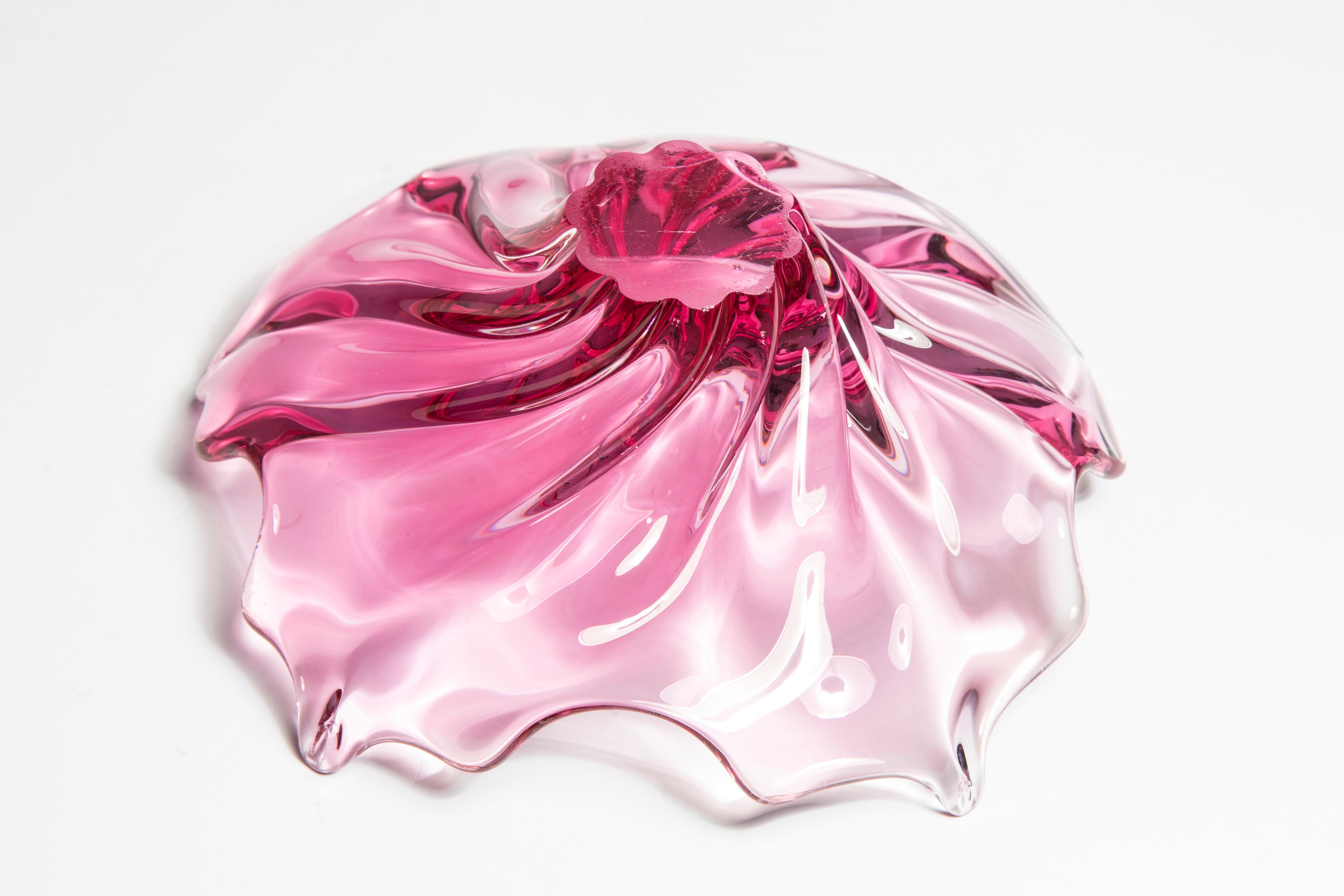 Mid Century Crystal Pink Glass Bowl, Italy, 1970s For Sale 5