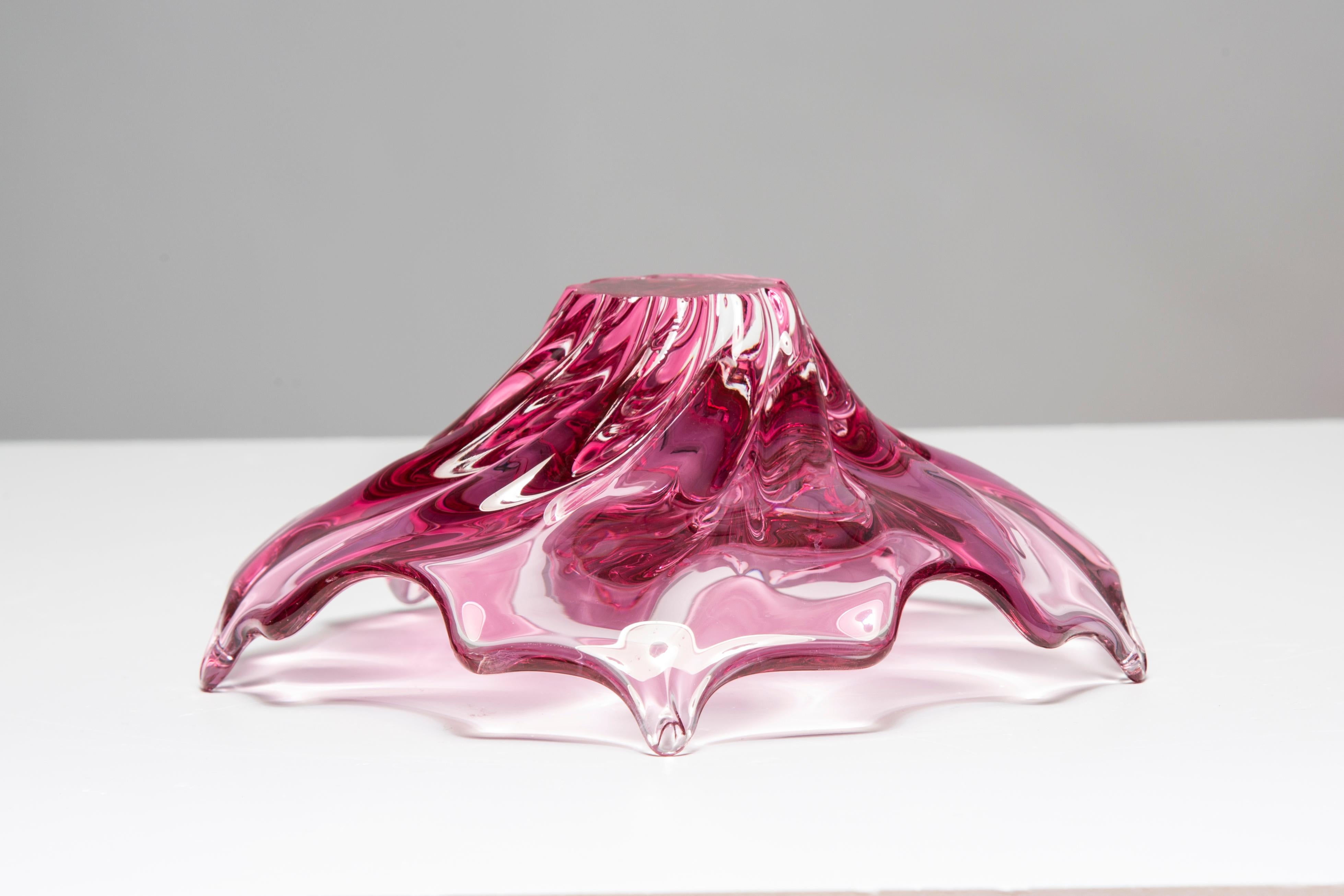 Bol en verre rose et cristal du milieu du siècle dernier, Italie, 1970 en vente 5