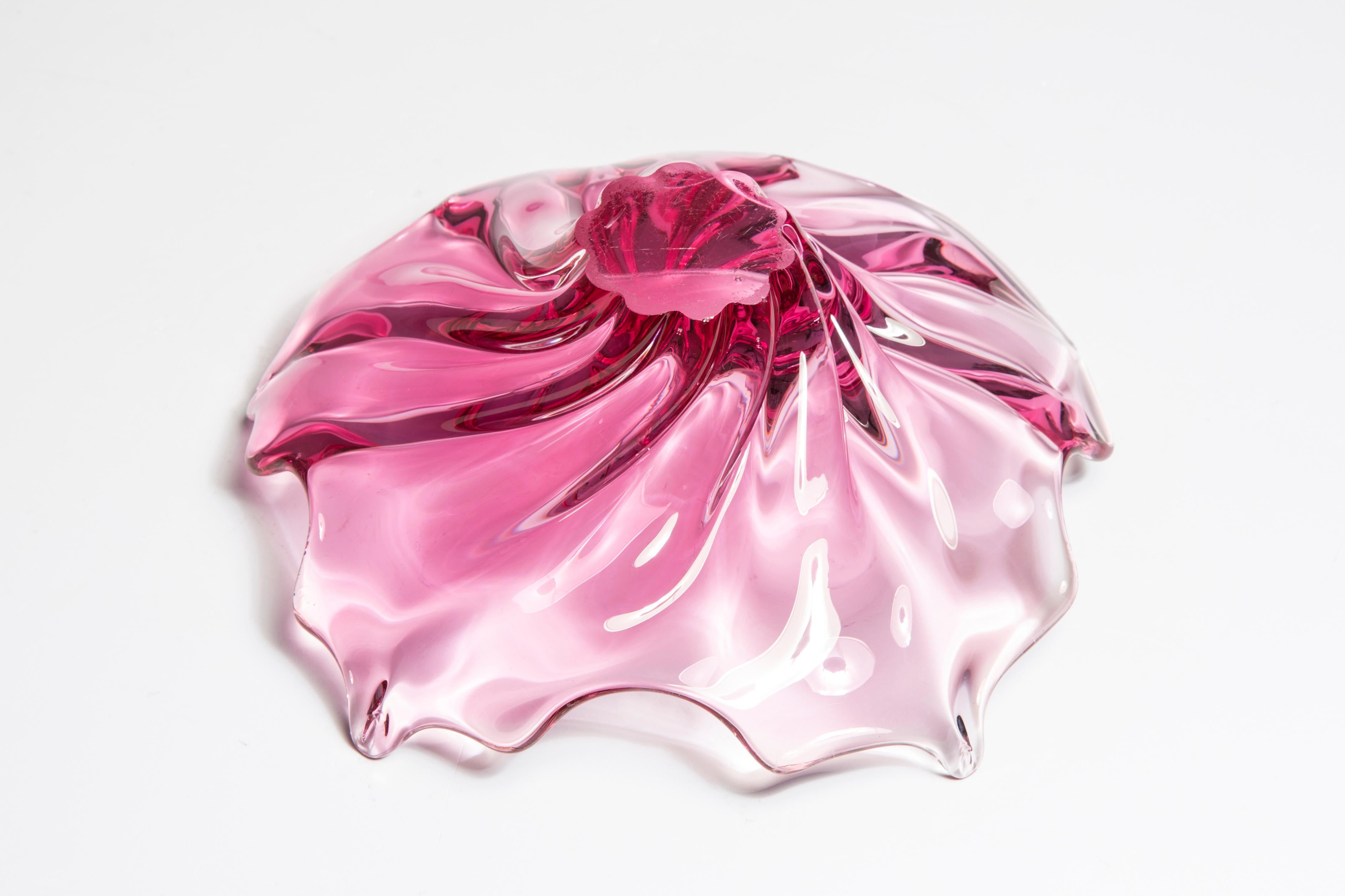 Mid Century Crystal Pink Glass Bowl, Italy, 1970s For Sale 7