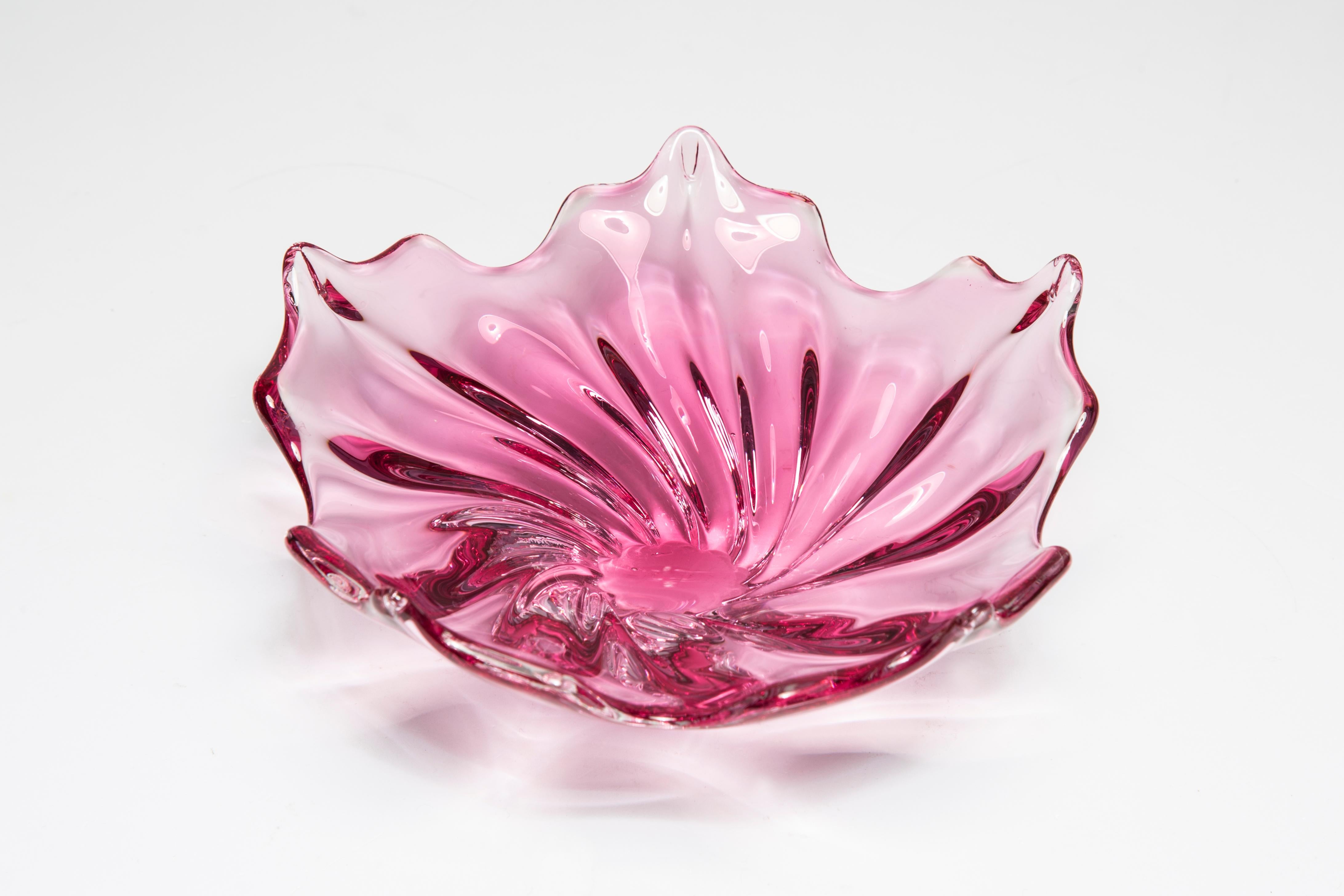 Mid Century Crystal Pink Glass Bowl, Italy, 1970s For Sale 2
