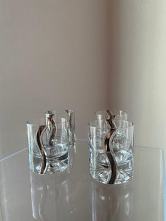 Mid Century Crystal Platinum Ribbon Old Fashioned Glasses Set of 4