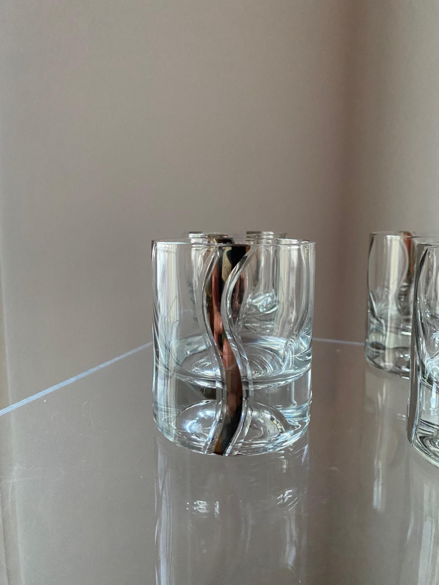 Mid-Century Modern Mid Century Crystal Platinum Ribbon Old Fashioned Glasses Set of 4 For Sale