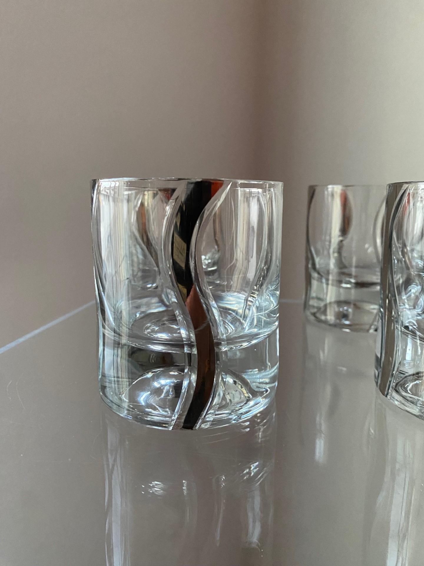 American Mid Century Crystal Platinum Ribbon Old Fashioned Glasses Set of 4 For Sale