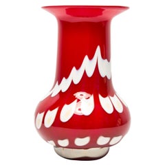 Mid Century Crystal Red Artistic Glass Vase, Italy, 1970s