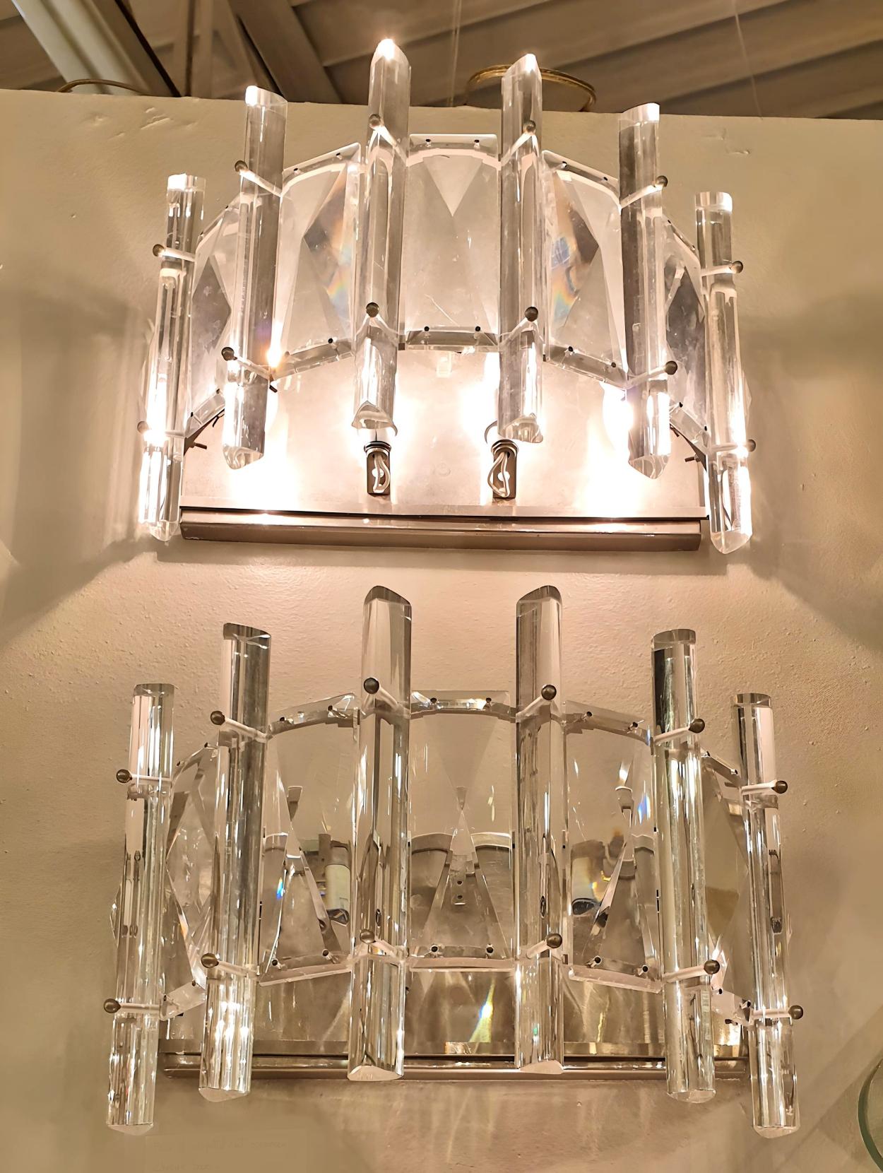 Apliques de cristal modernos de mediados de siglo - un par en Bueno estado para la venta en Dallas, TX