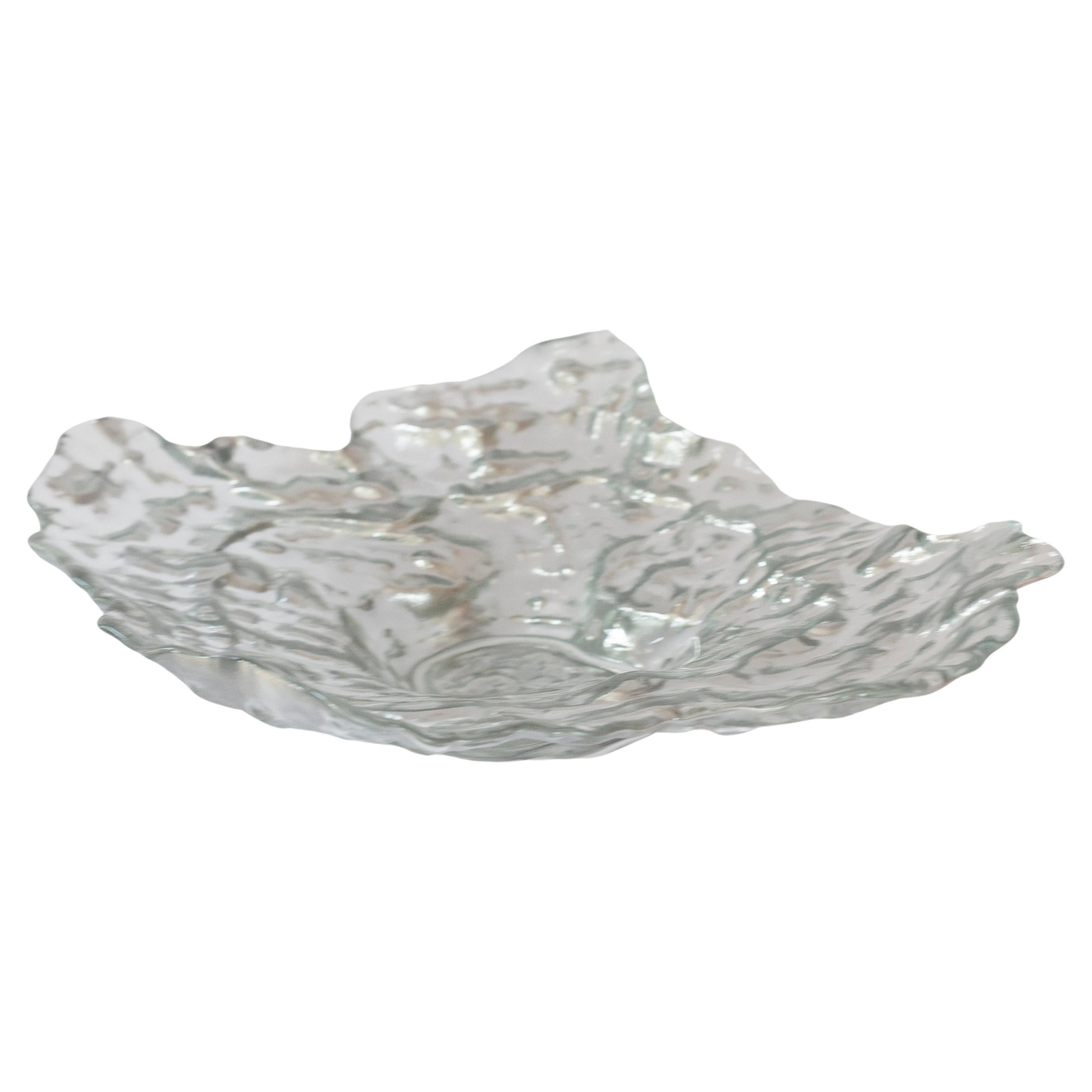 Mid Century Crystal Silver Glass Bowl, Italy, 1970s For Sale