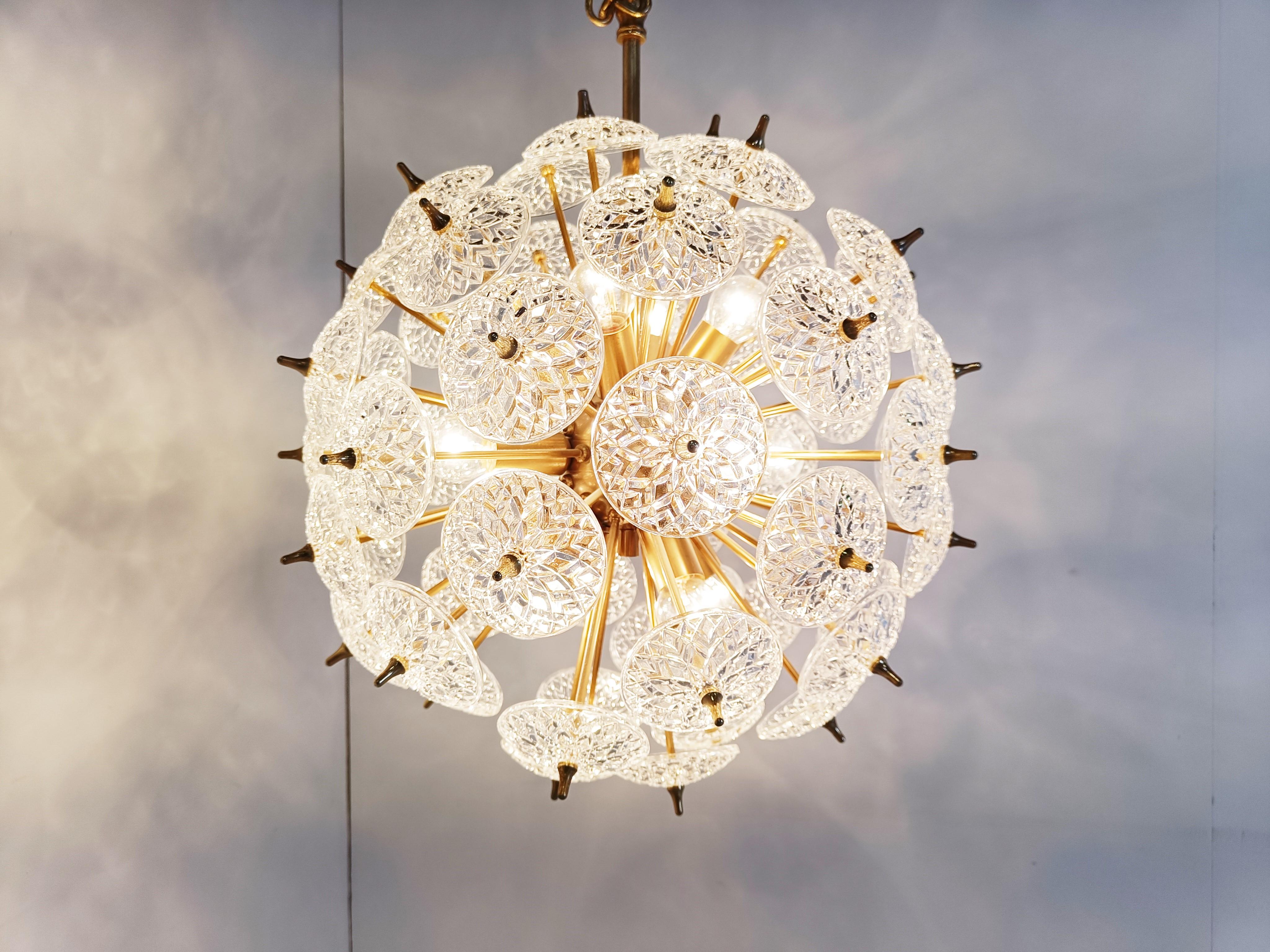 Belgian Mid century crystal sputnik chandelier by Val saint lambert, 1960s