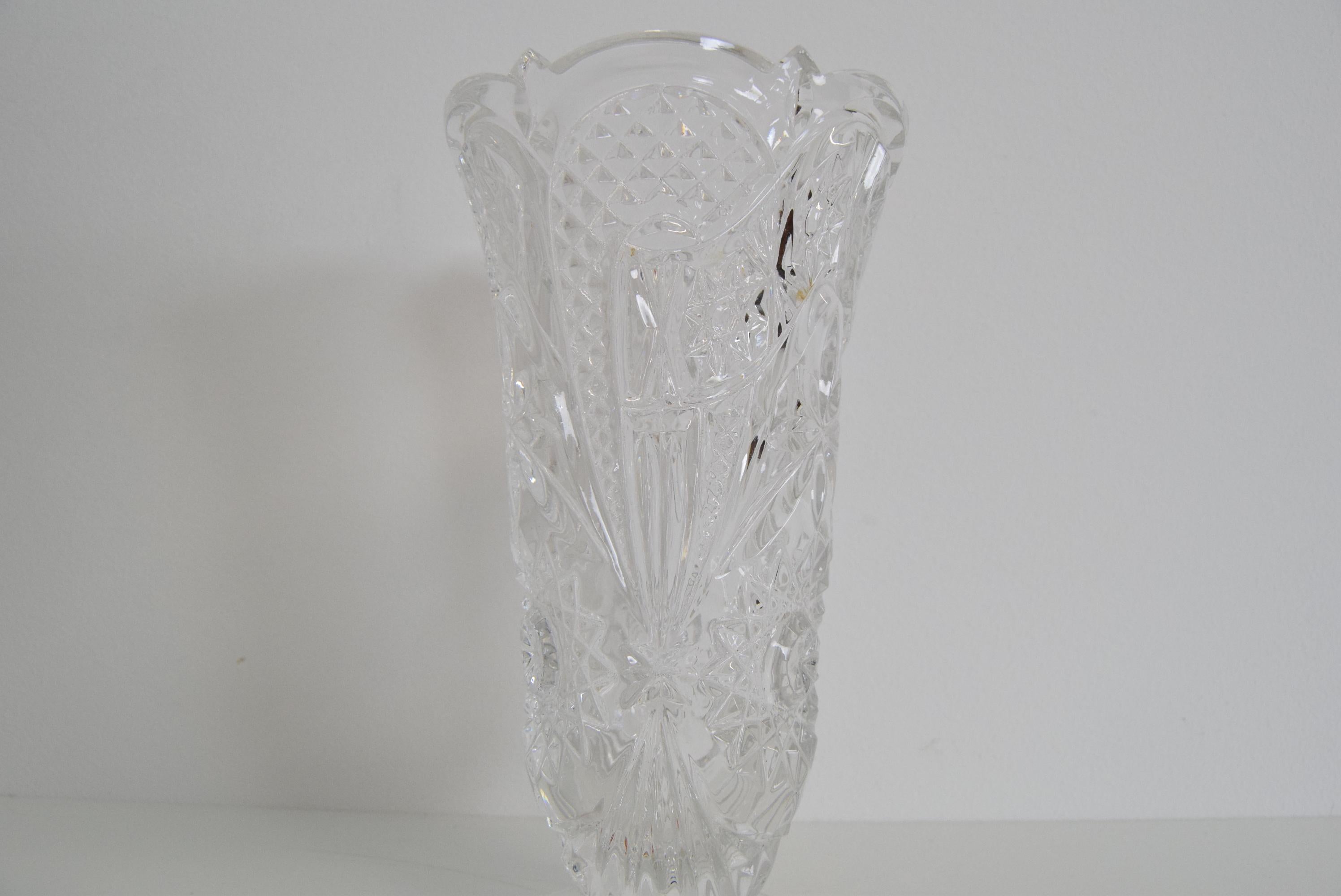 Mid-20th Century Mid-Century Crystal Vase, Bohemia, 1950's For Sale