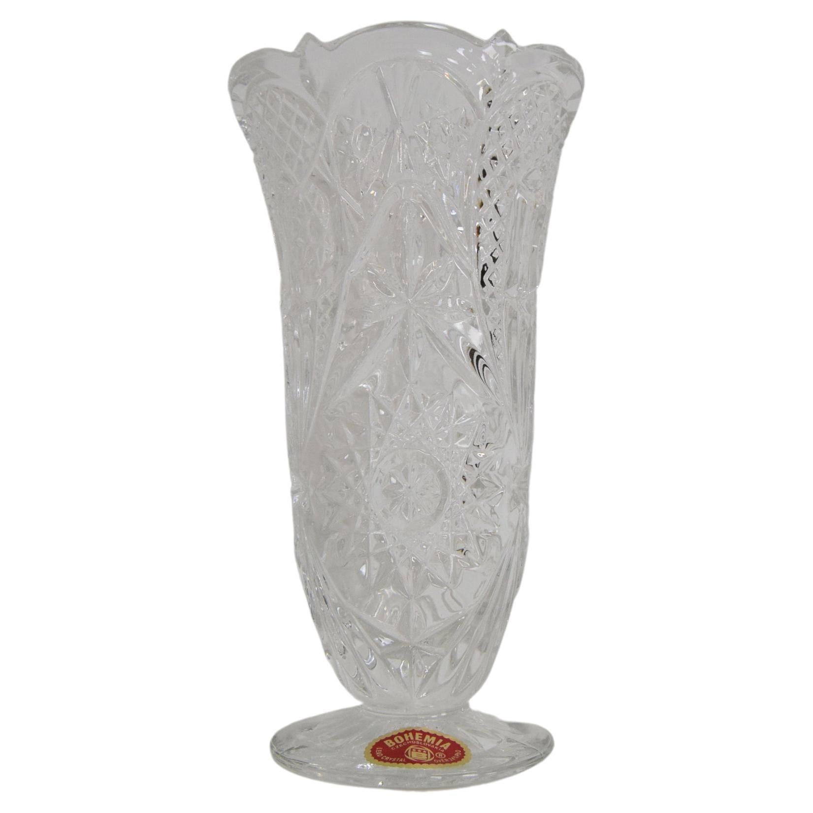 Mid-Century Crystal Vase, Bohemia, 1950's For Sale