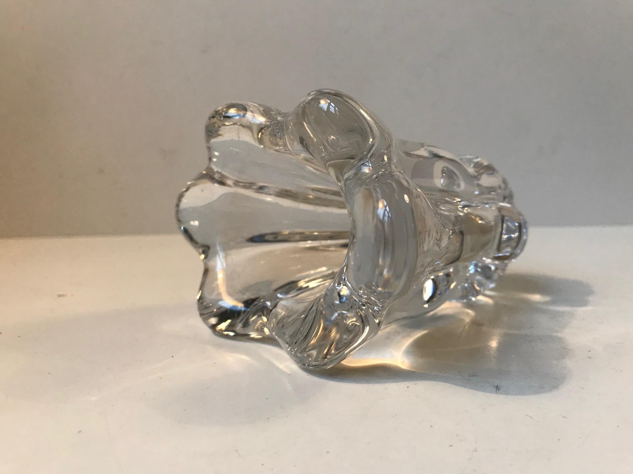 Thick organically shaped crystal vase. Number 3225 designed by Niels Landberg and manufactured at Orrefors in Sweden during the 1950s. The vase is marked, signed and numbered to the base.