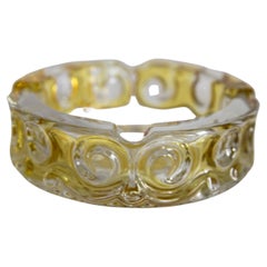 Vintage Mid Century Crystal Yellow Artistic Glass Ashtray Bowl, Italy, 1970s