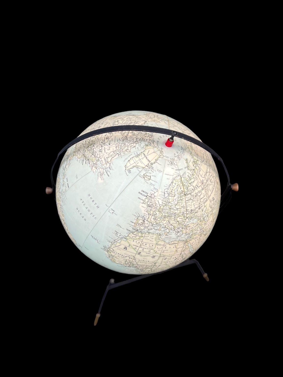 Mid Century C.S. Hammond & Co. Inflatable Globe On Metal Tripod Stand C. 1950’s 1