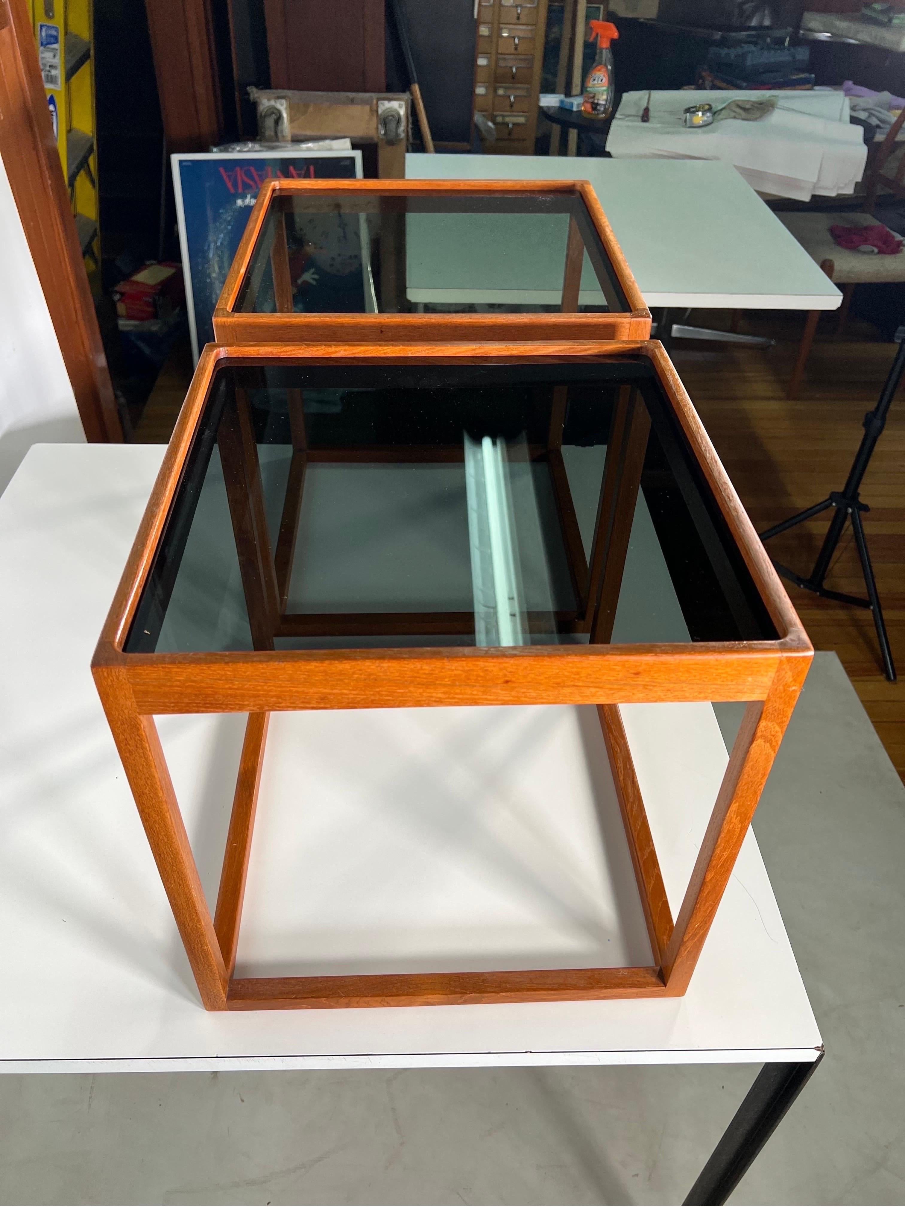Teak Mid Century Cube Side Tables by Kai Kristiansen, a Pair For Sale