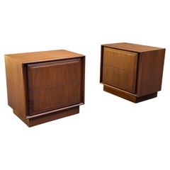 Mid-Century Cube Walnut Nightstands for Dillingham, a Pair