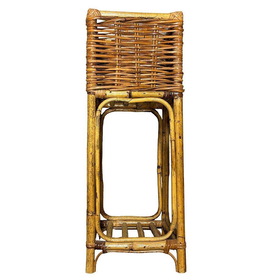 Americano Piantana a cubo in rattan intrecciato di metà secolo in vendita
