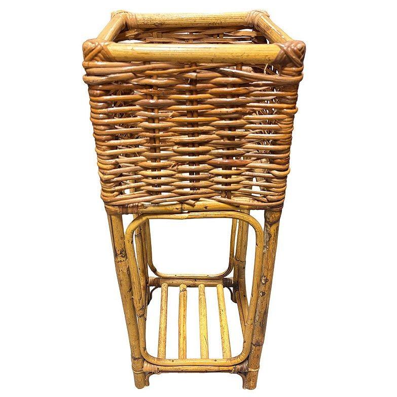 Piantana a cubo in rattan intrecciato di metà secolo In condizioni ottime in vendita a Van Nuys, CA