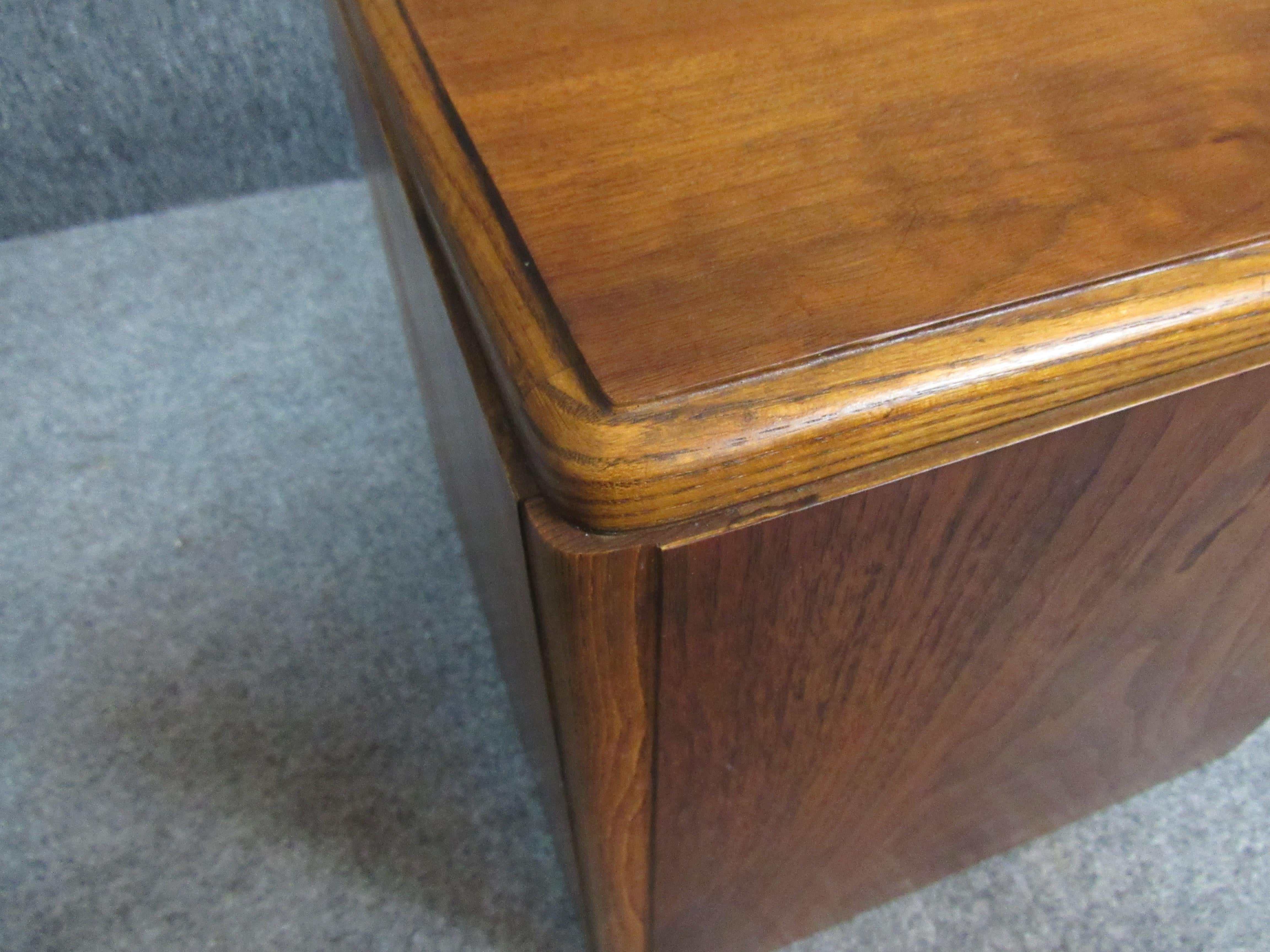 Wood Mid-Century Cubic Walnut Pedestals by Lane Furniture For Sale