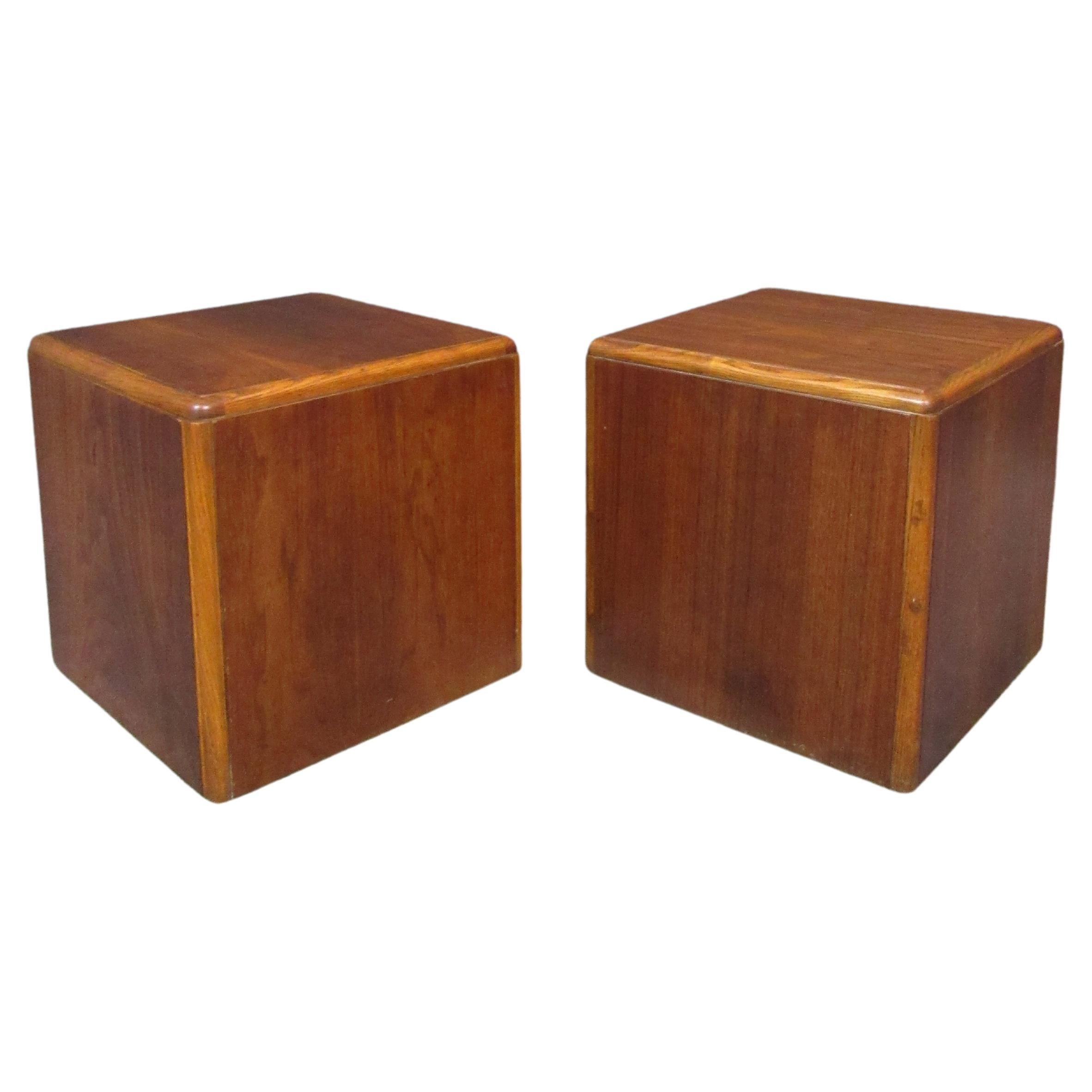 Mid-Century Cubic Walnut Pedestals by Lane Furniture